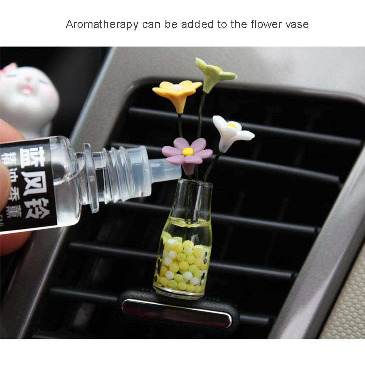 Generic Set Of 2 Cute Mini Bunny And Daisy Flower Vase Car Rearview Mirror Ornaments Funny Dashboard Decorations Kawaii Car Inte