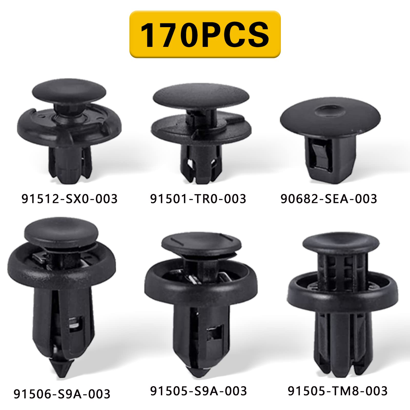 Car Retainer Clips 170Pcs 6 Size Fender Bumper Fasteners For 91505-Tm8-003/90682-Sea-003/91512-Sx0-003/91505-S9A-003/91506-S9A-003/91501-Tr0-003,Compatible With Honda Acura Accord Civic Crv Odyssey