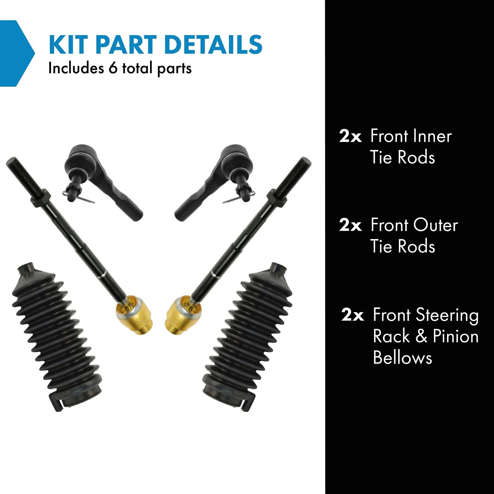 Trq Front Steering Kit Steering Rack & Pinion Bellow Tie Rod Compatible With 2006-2012 Chevrolet Malibu 2005-2010 Pontiac G6 200