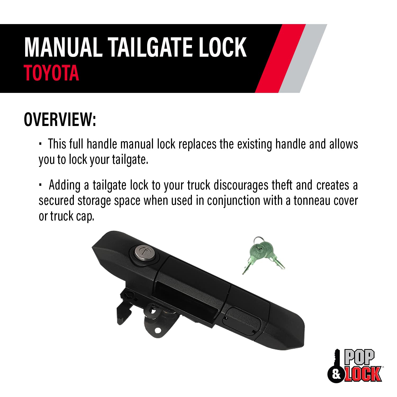 Pop & Lock - Manual Tailgate Lock For Toyota Tacoma, Fits 2005 To 2015 Models, Anti Theft, Truck Tailgate Lock Replacement, Easy