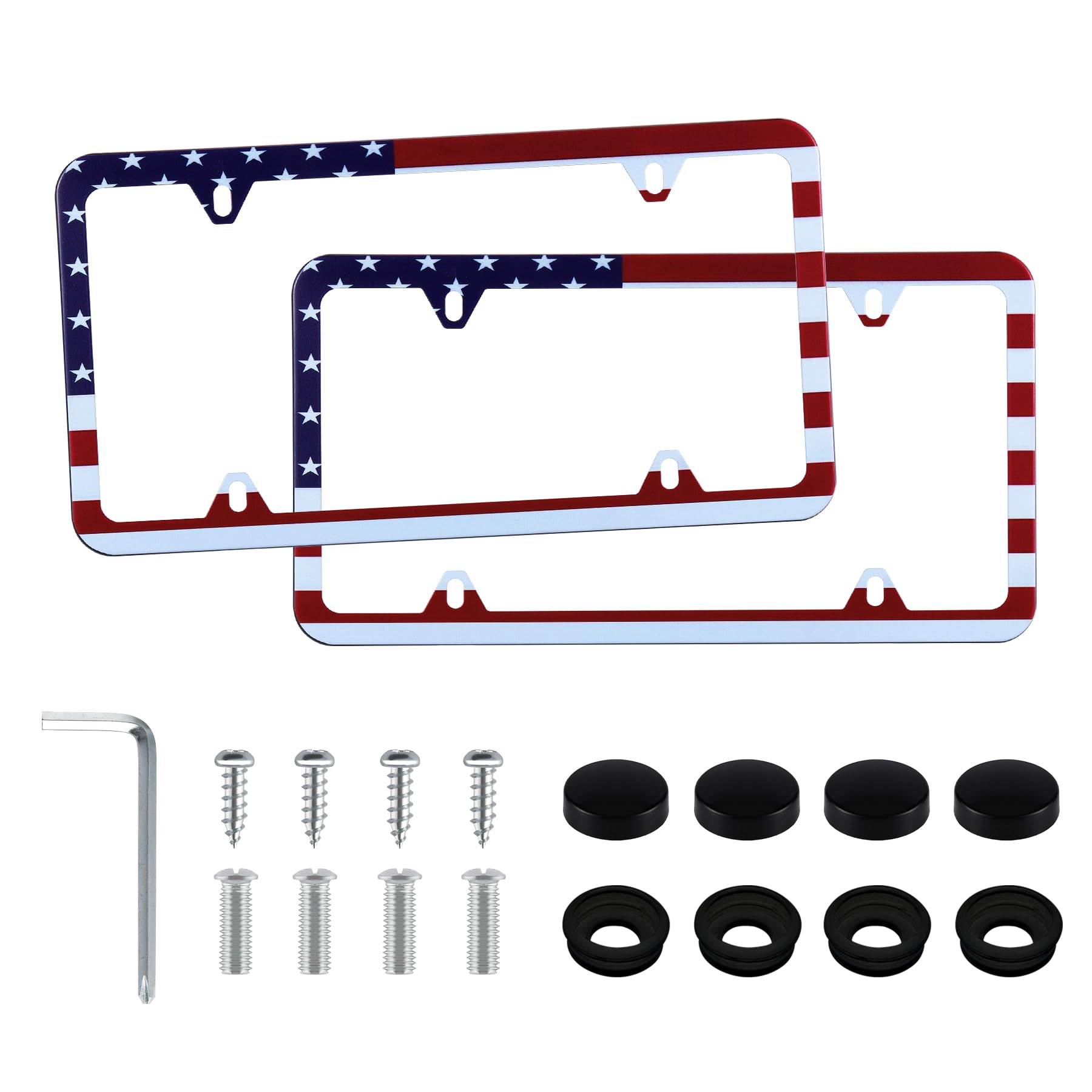 Livtee American Flag License Plate Frames, 4 Holes Stainless Steel License Plate Covers, 2Pcs License Plate Holder, Automotive E