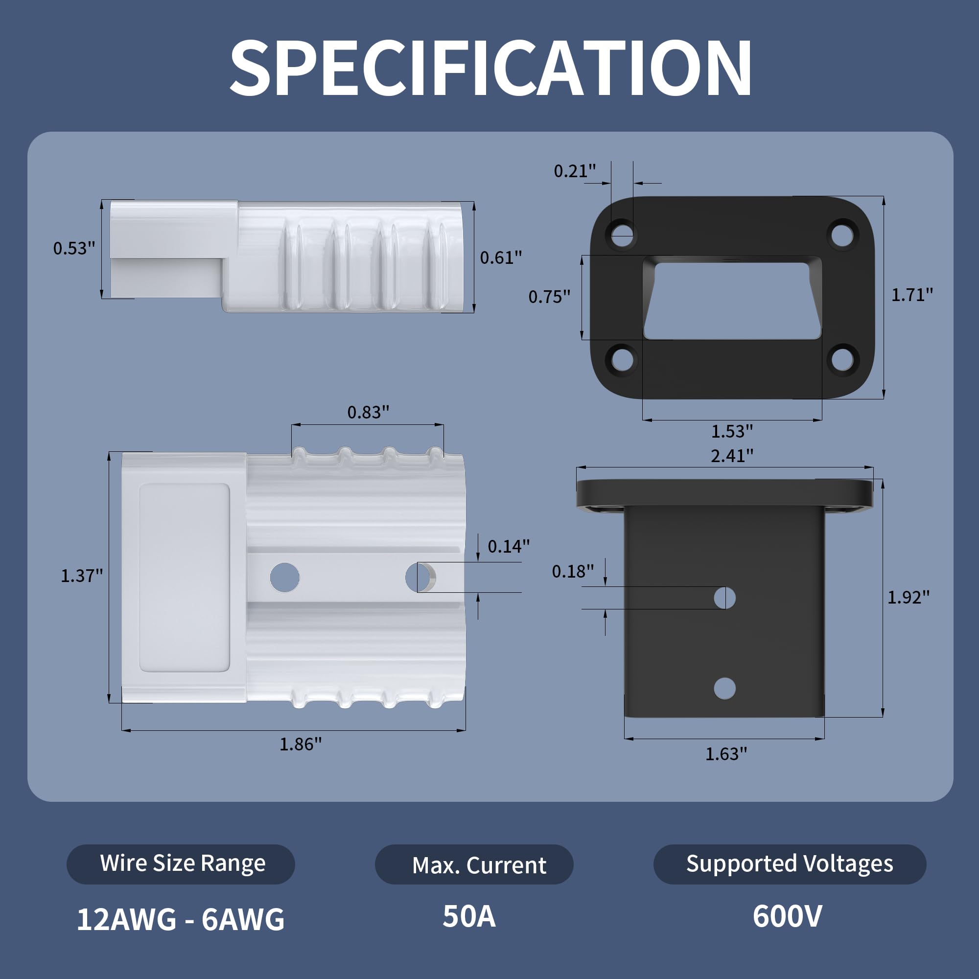 Rvboatpat 4Pcs 50Amp Battery Quick Connect/Disconnect Connector,6 To 12 Gauge Battery Cable Connector, Wire Harness Plug Kit 12