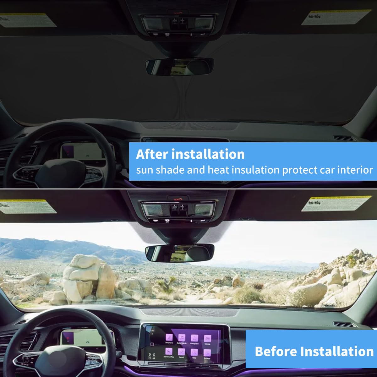 Windshield Sun Shade For Vw Atlas Cross Sport Accessories Window Sunshade Fit 2018-2025 Volkswagen Atlas Front Window Shade Sun