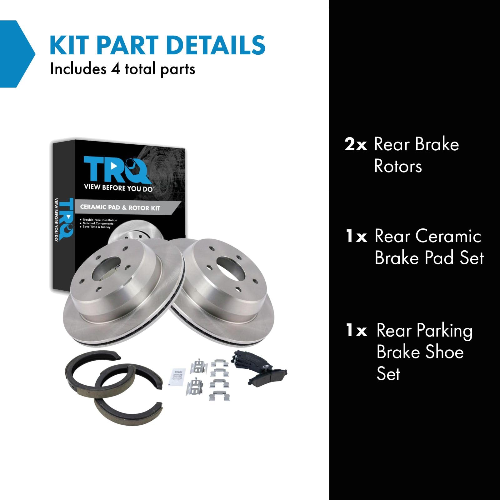 Trq Rear Brake Pad & Rotor Kit Brake Pads Brake Rotor Parking Brake Shoe Set Ceramic Compatible With 1998-2005 Chevrolet Blazer