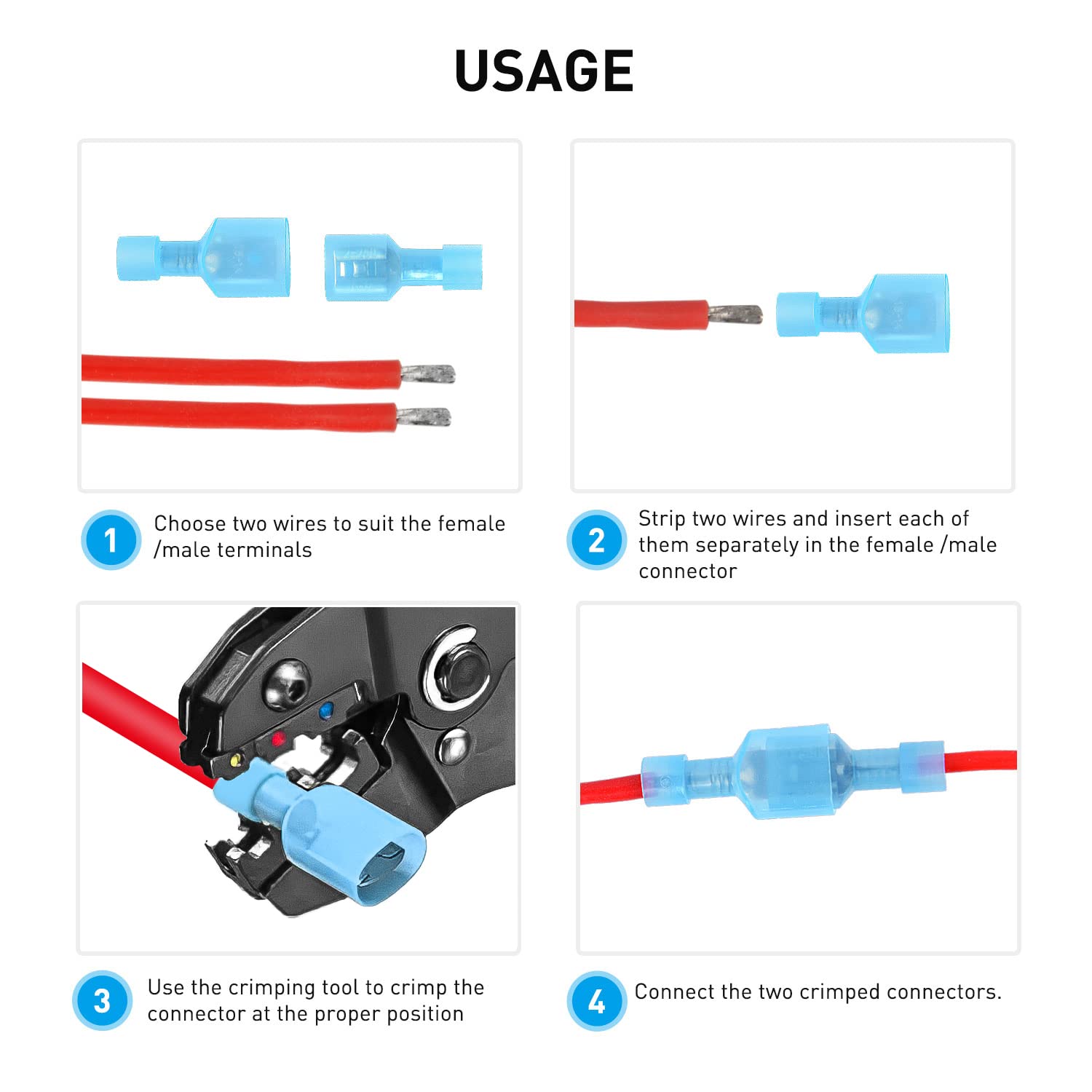 Nilight 200Pcs Male Female Fully Insulated Wire Crimp Terminal Nylon Quick Connectors Wiring Spade 16-14 Gauge, 2 Years Warranty