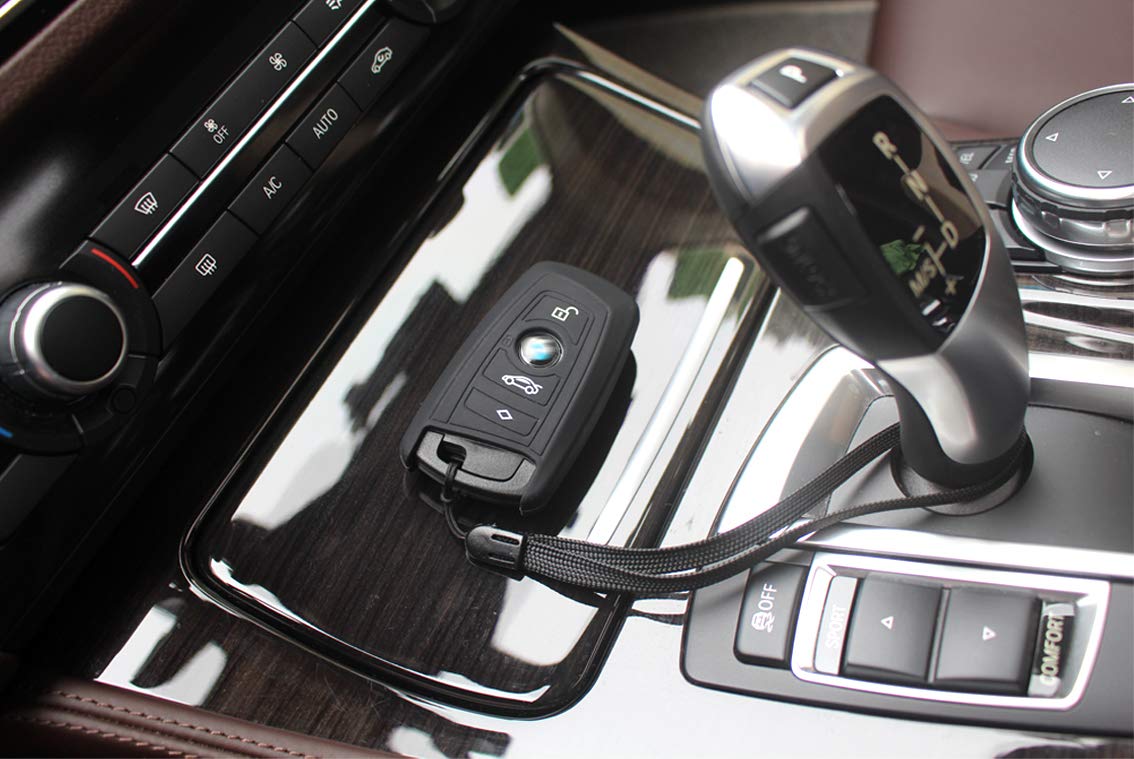 Velsman Compatible With Bmw Trapezoid Style Key Fob - 3 Buttons Silicone Case Cover Protector Holder And Wrist Strap (Black)