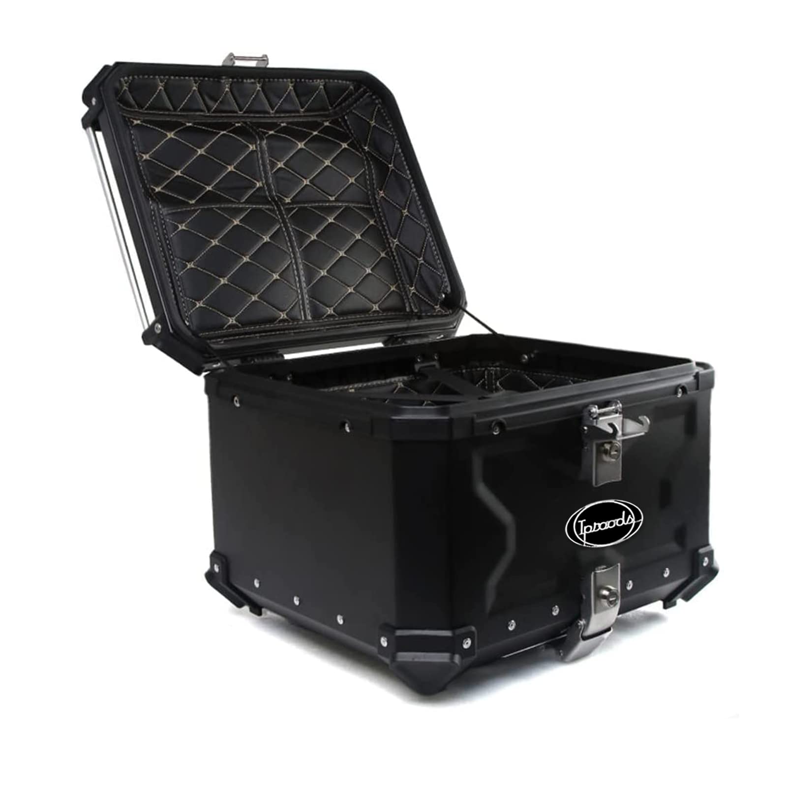 Iproods 55L Motorcycle Top Case, Aluminum Alloy Universal Motorcycle Tail Box With Backrest & Phone Mount Holder, Dual-Key Stora