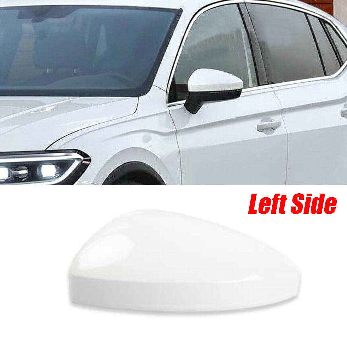 Car Door Wing Mirror Cover Cap Replacement Cover Protectors For VW Tiguan MK2 2017 2018 2019 2020 White (Left (Driver) Side)