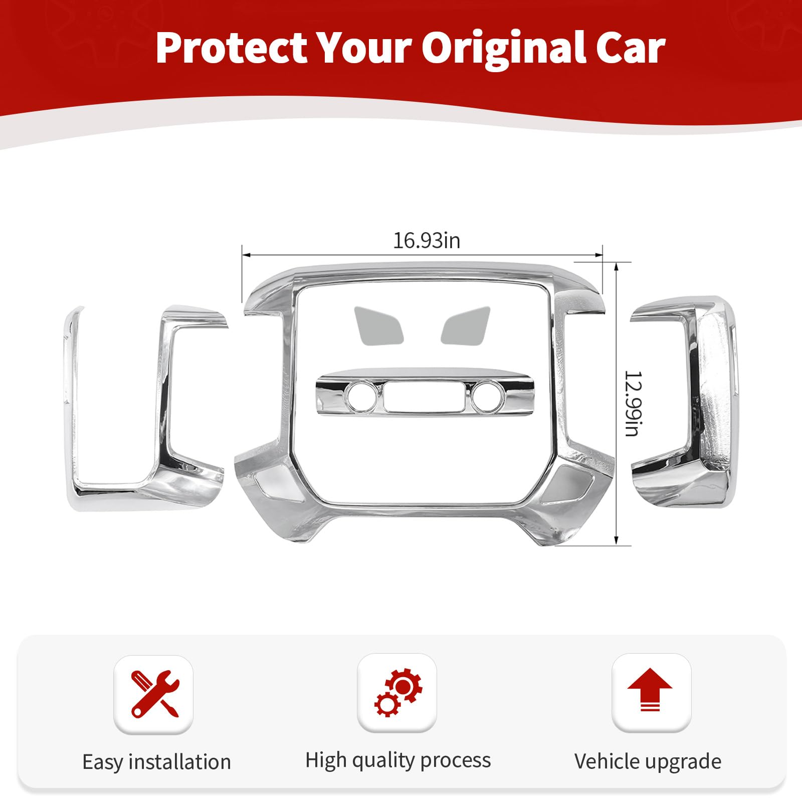 RT-TCZ for Silverado Dashboard Panel Trim Cover Chrome Bezel for GMC Sierra Chevy Silverado 2014-2017 Silver Chrome Interior Accessories 4pcs