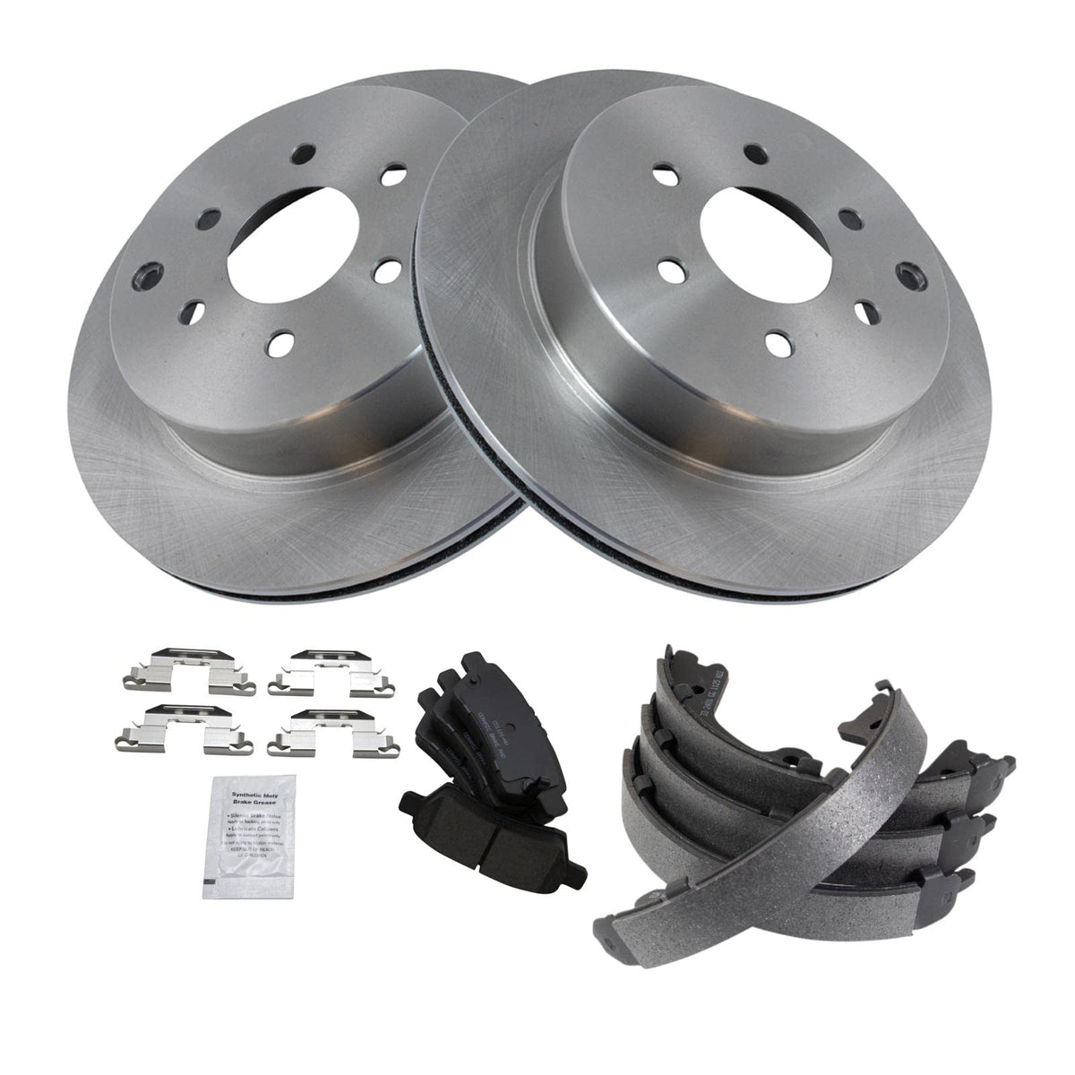 Trq Rear Brake Pad & Rotor Kit Brake Pads Brake Rotor Parking Brake Shoe Set Ceramic Compatible With 2005-2012 Nissan Pathfinder