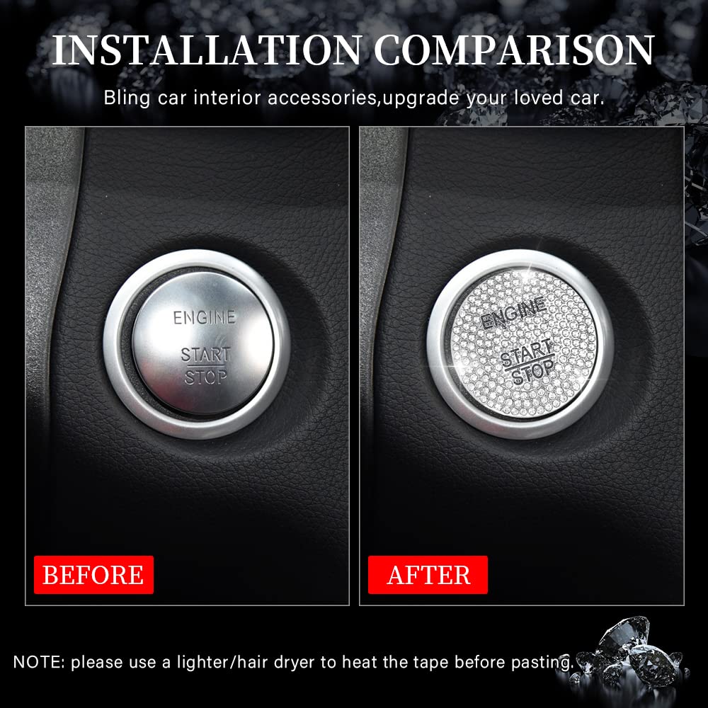LECART Bling Engine Start Stop Button Cover for Mercedes-Benz, Metal Ignition Sticker, Model LECART-90, Ignition Cover, Color: Silver