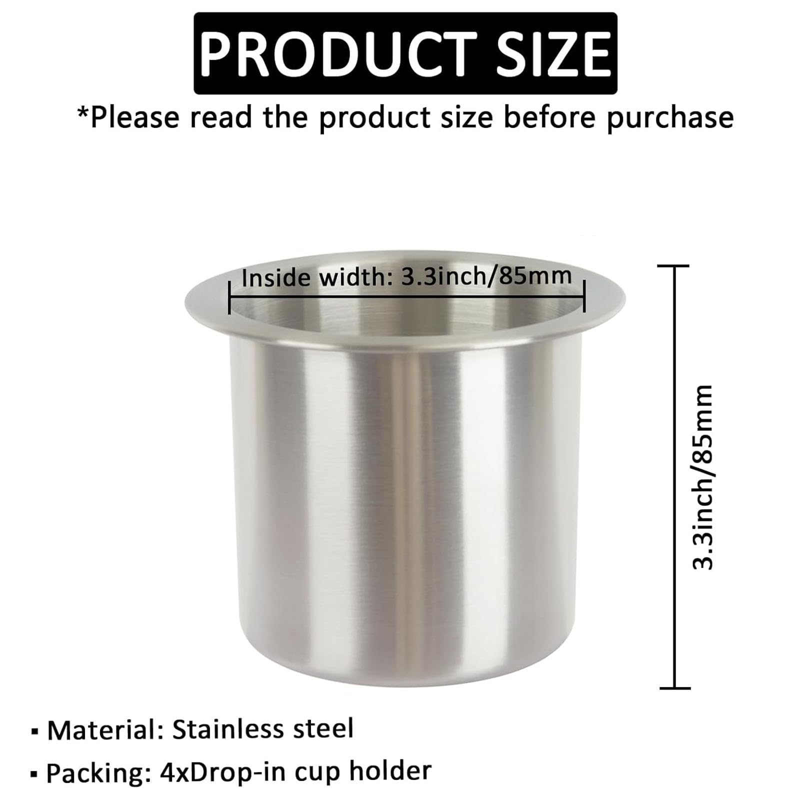 4Pcs Drop-in Cup Holder,304 Stainless Steel Automotive Cup Holders,3.3inch Silver Poker Table Drink Holder Dining Table Cinema S