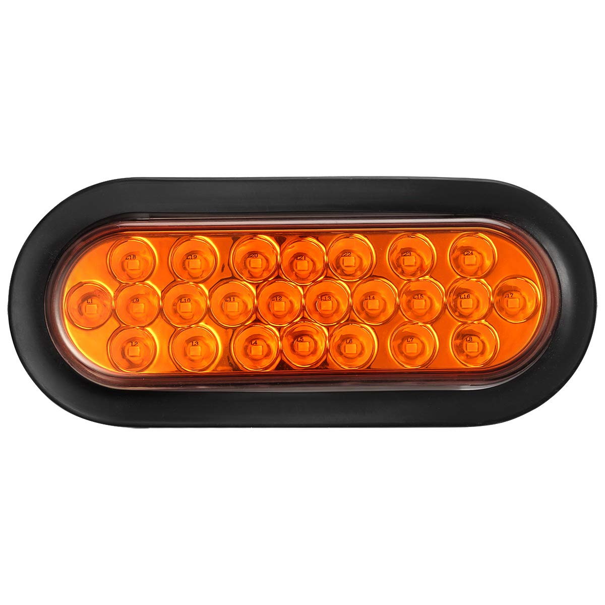Partsam 2Pcs 6 Inch Oval Amber Led Trailer Lights 24Led, 6'' Oval Led Turn Signal And Parking Lights Flush Grommet Mount Sealed