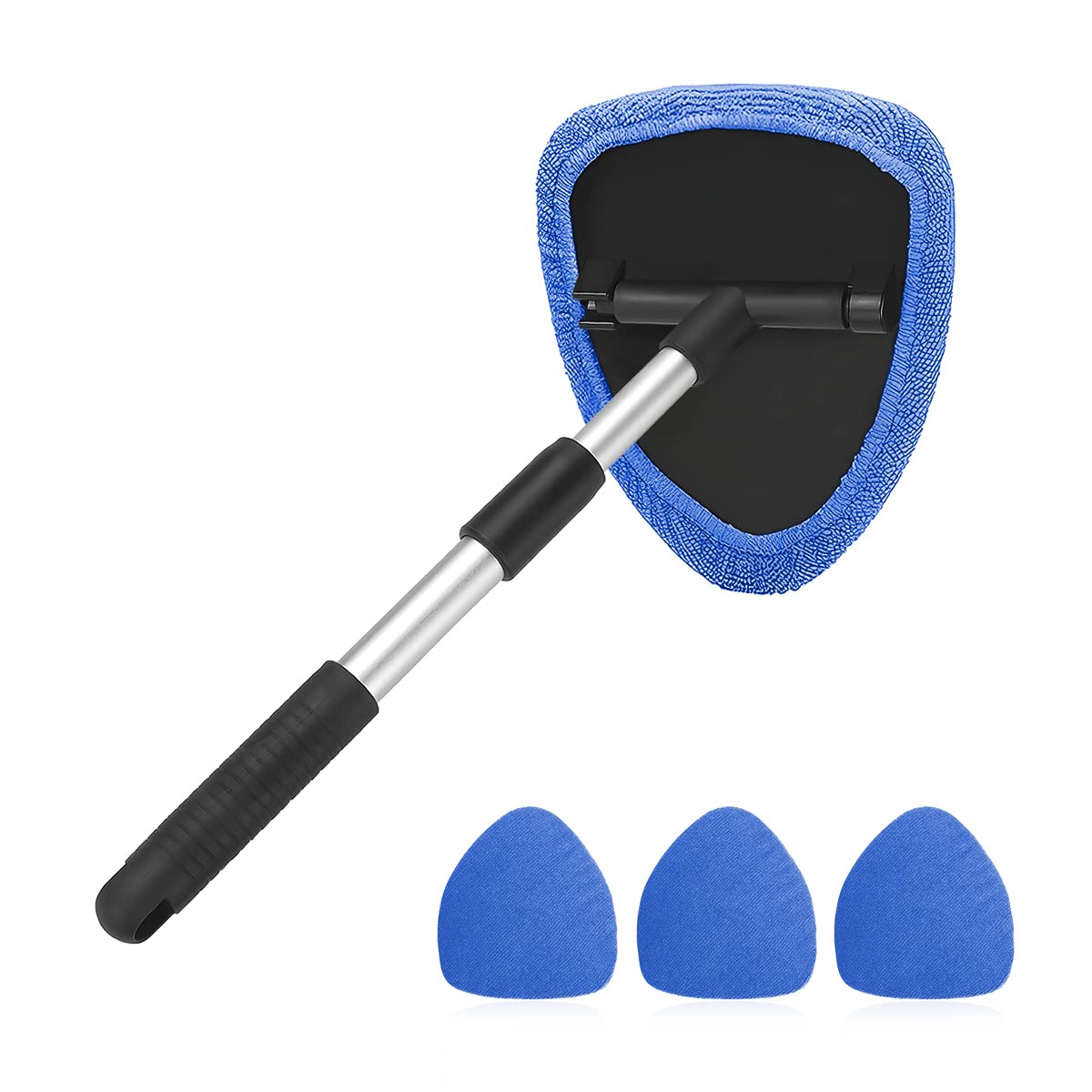 Windshield Cleaning Tool, Car Window Cleaner With Extendable Long Handle And 4 Washable Reusable Microfiber Pads, Auto Interior 