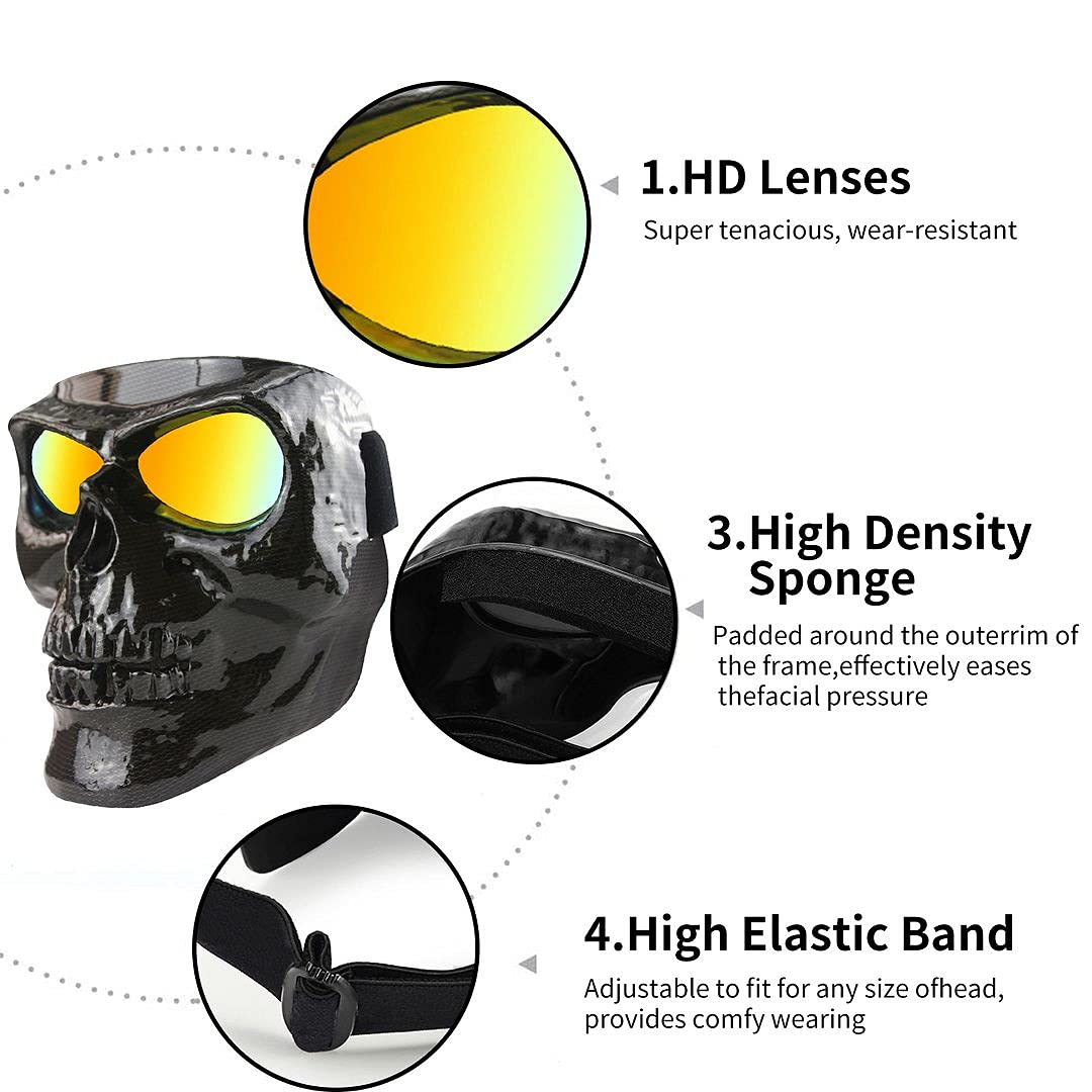 BOROLA Motorcycle Goggles - Skull Mask Sunglasses, E-series Carbon Fiber, Model B-YG10-C, 1 Count