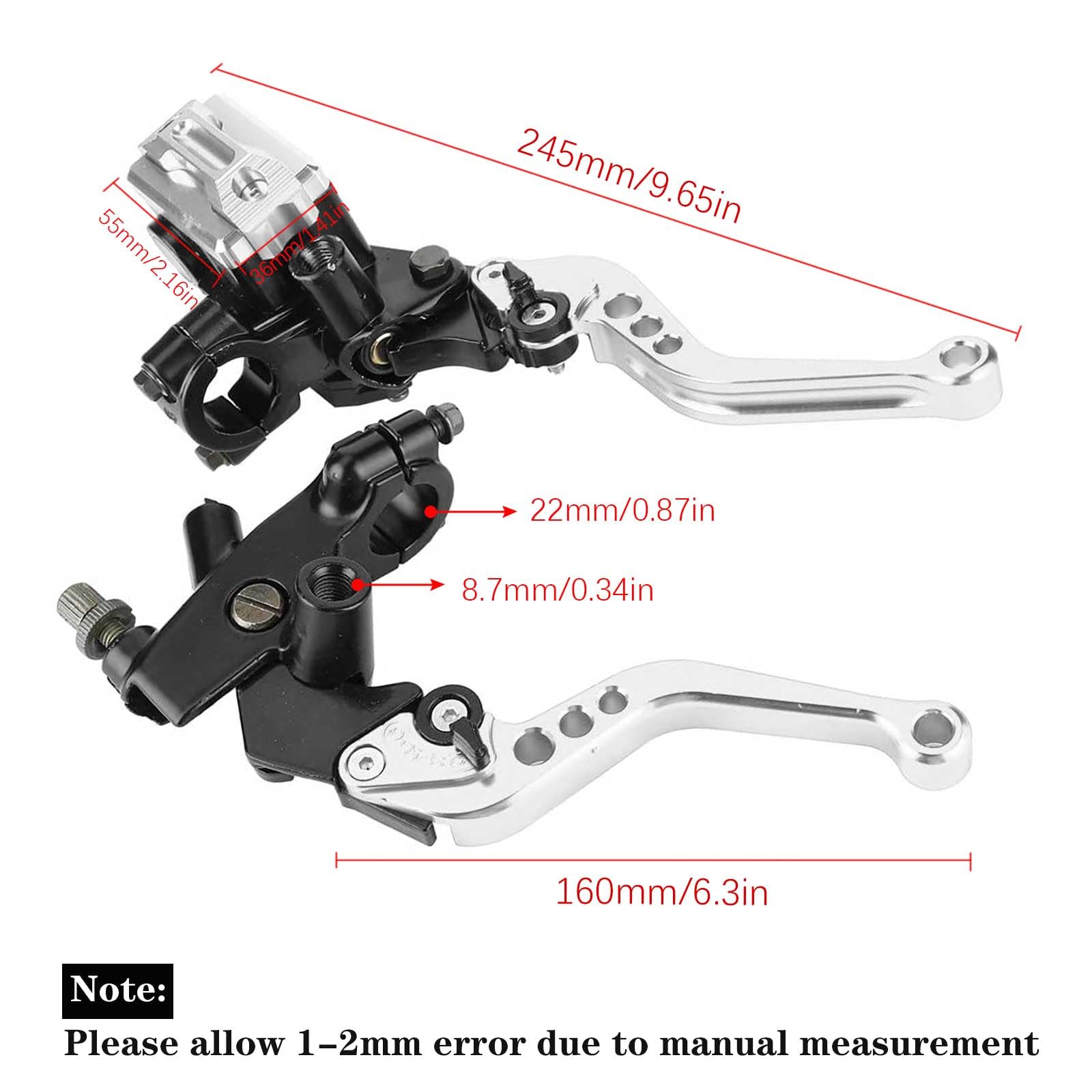 PACEWALKER Universal Motorcycle 7/8'' 22mm Handlebar Brake Master Cylinder Clutch Lever Left & Right Set for Honda Kawasaki Suzu