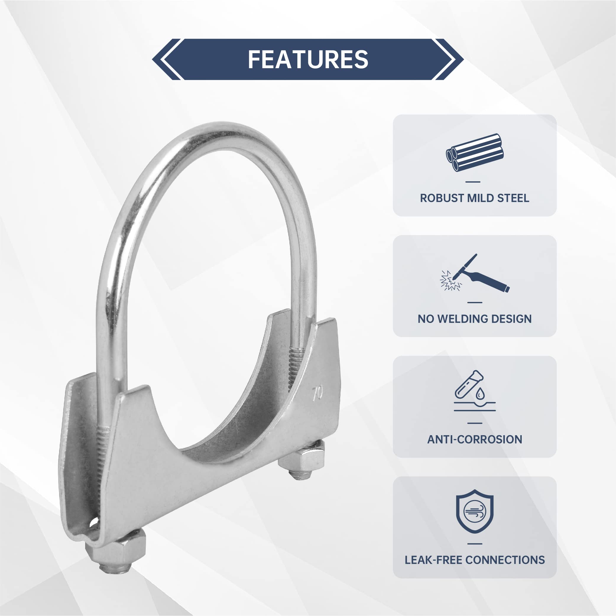 Batoneco 2.75'' U Bolt Clamp, Muffler Exhaust Clamps,2-3/4 Inch Saddle Style Heavy Duty Mild Steel(2-Pack)