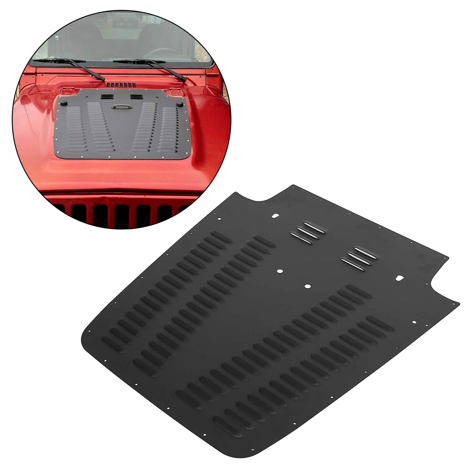 Ecotric Hood Louver Compatible With 1997-2002 Jeep Wrangler Tj Black Powder Coating Aluminum Vented Engine Vent Insert Radiator