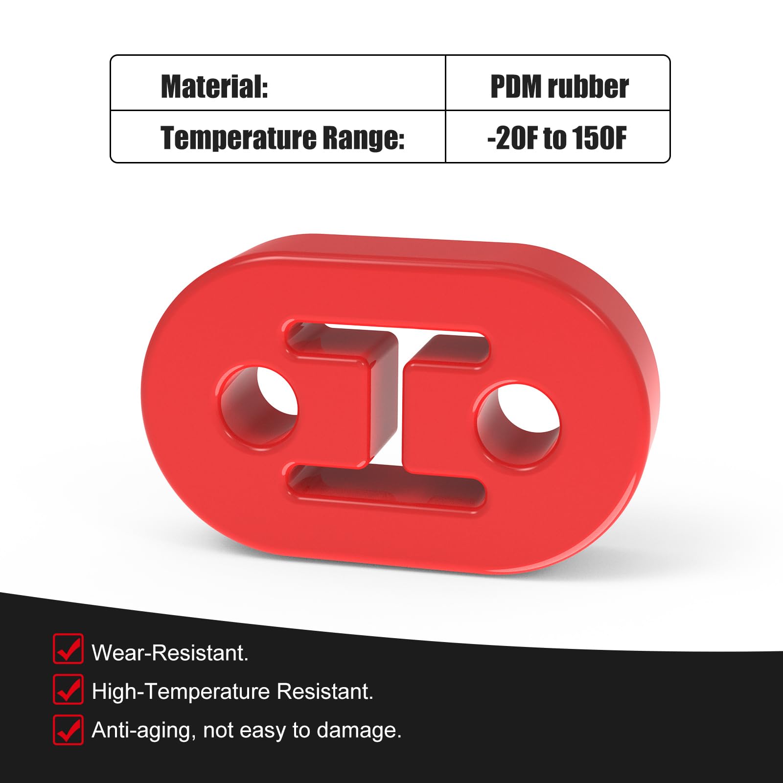 2 Hole Exhaust Hangers Upgrade Epdm Bushing Muffler Insulator Shock Absorbent Mount Bracket High-Density Muffler 12Mm Hole (73Mm X 47Mm X 21Mm) Universal Fit - Pack Of 4 (Red)