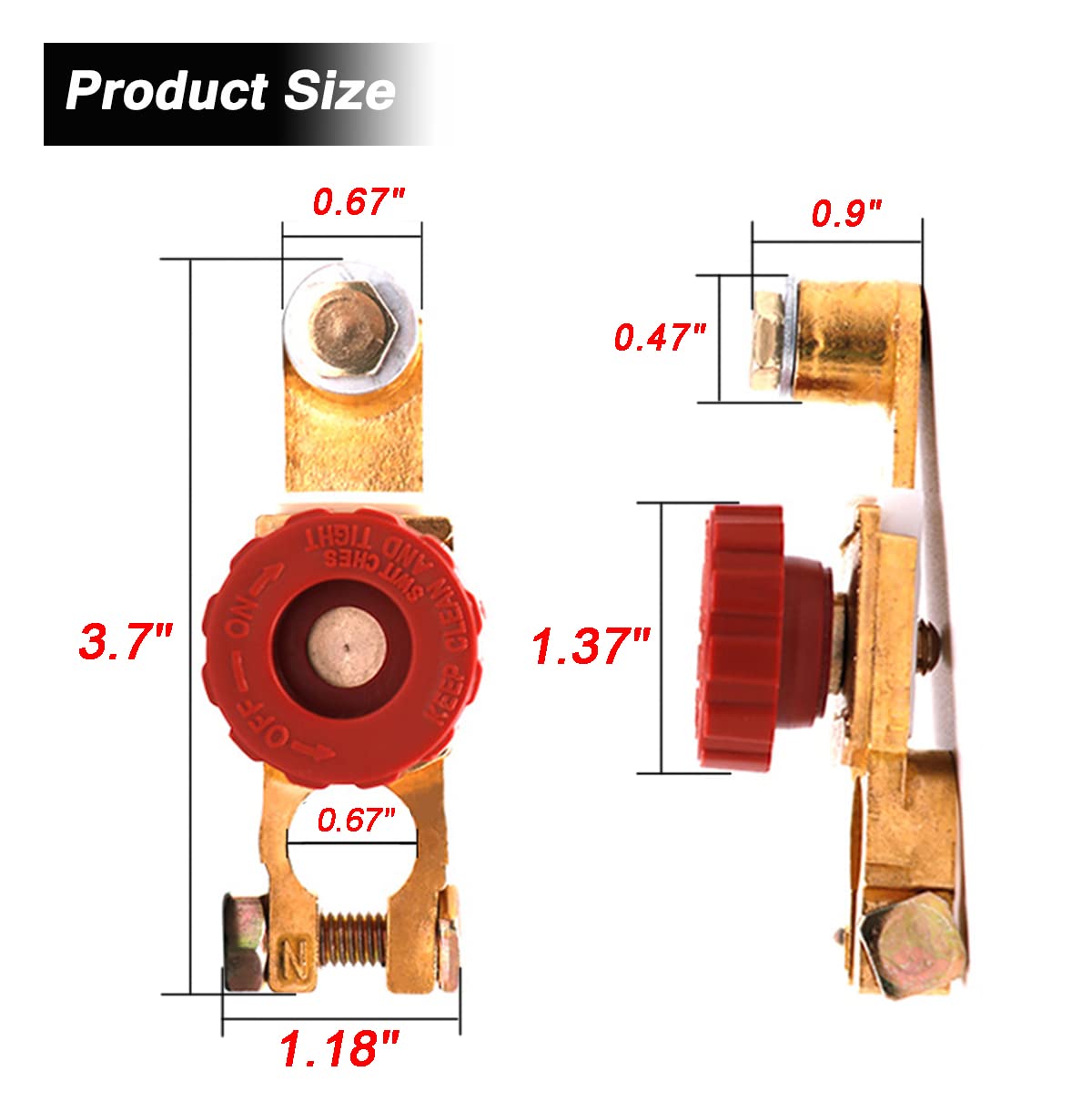 Top Post Battery Disconnect Switch - Quick Disconnect Battery Cut Off Switch For Car Truck Marine Rv And Electrical Equipment - 12V/125A - Red