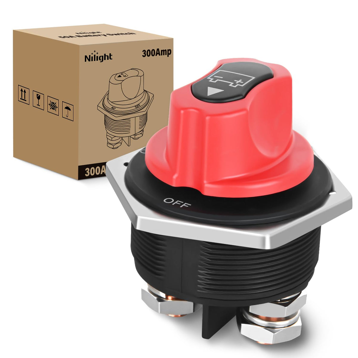Nilight Battery Disconnect Switch 300A Master Disconnect Isolator 12V-48V On Off Power Cutoff Switch Waterproof Heavy Duty For M