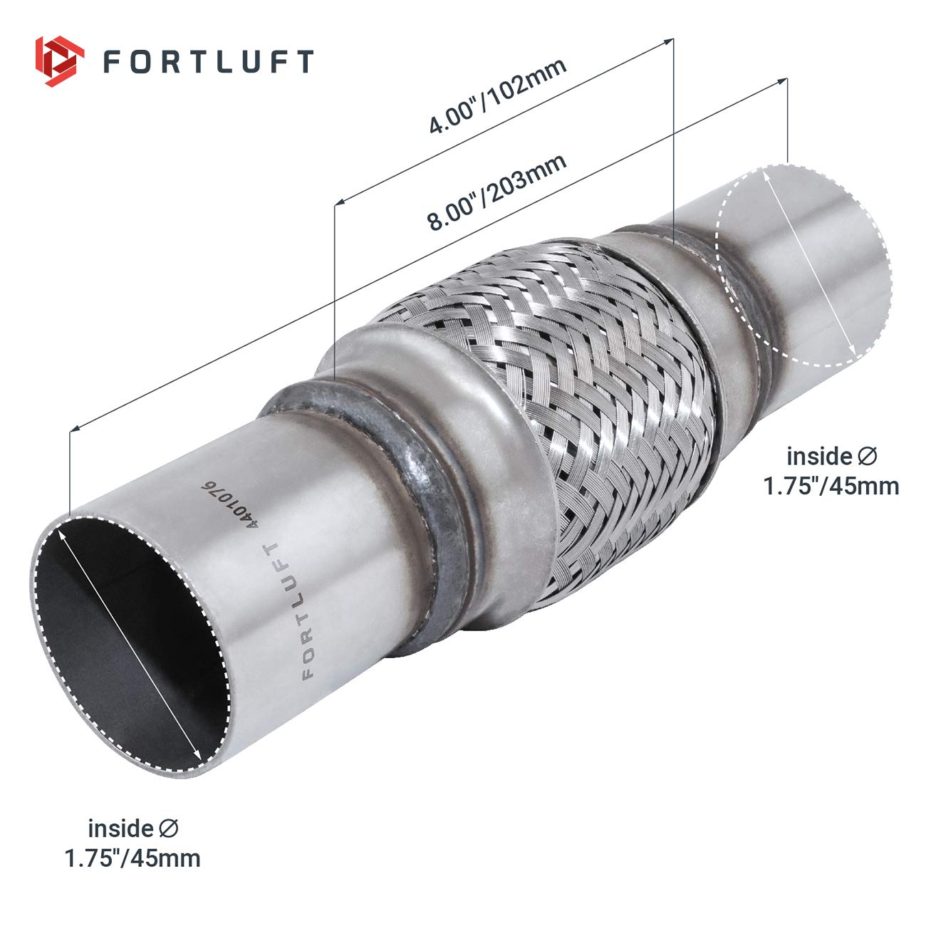 Fortluft Exhaust Flex Pipe (Exhaust Flex Connector With Extension Pipes, 1.75''X4.00''X8.00''/45X102X203Mm)
