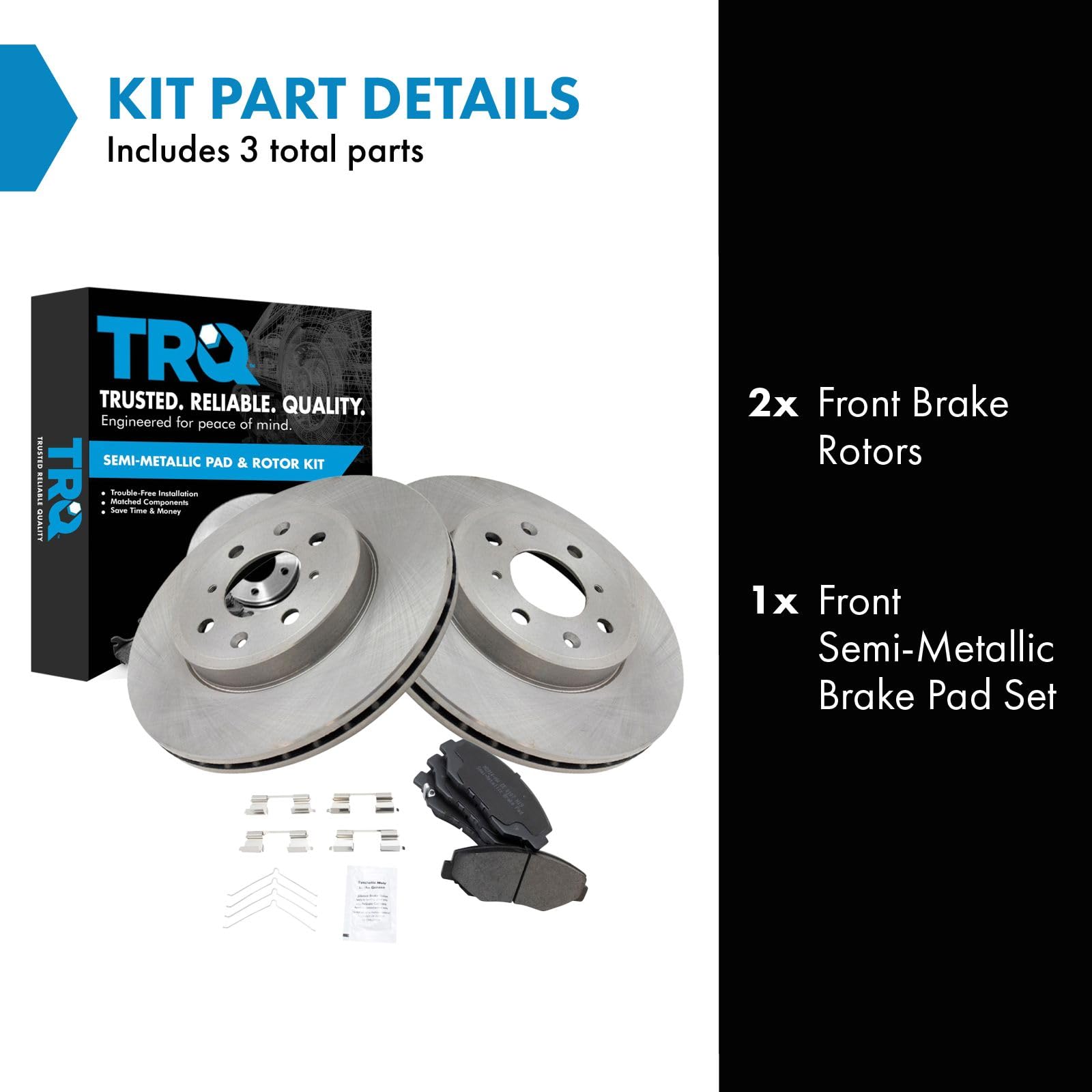 Trq Front Brake Pad & Rotor Kit Brake Pads Brake Rotor Semi-Metallic Compatible With 2014 Honda Fit