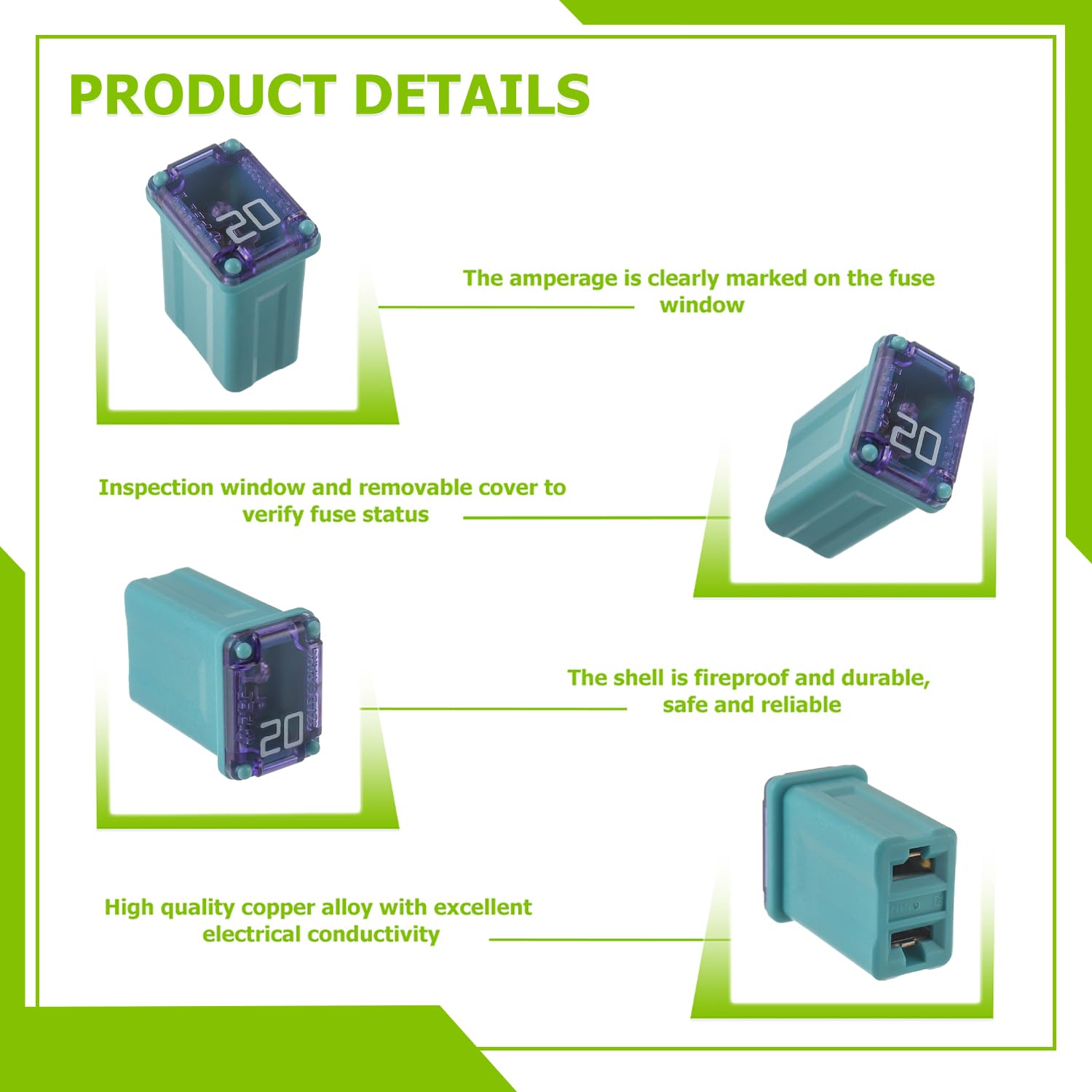 EPLZON 20A 20AMP 32V FMM MCASE 608820 Micro Cartridge Fuses Low-Profile Fuses Kit(Pack of 10pcs)