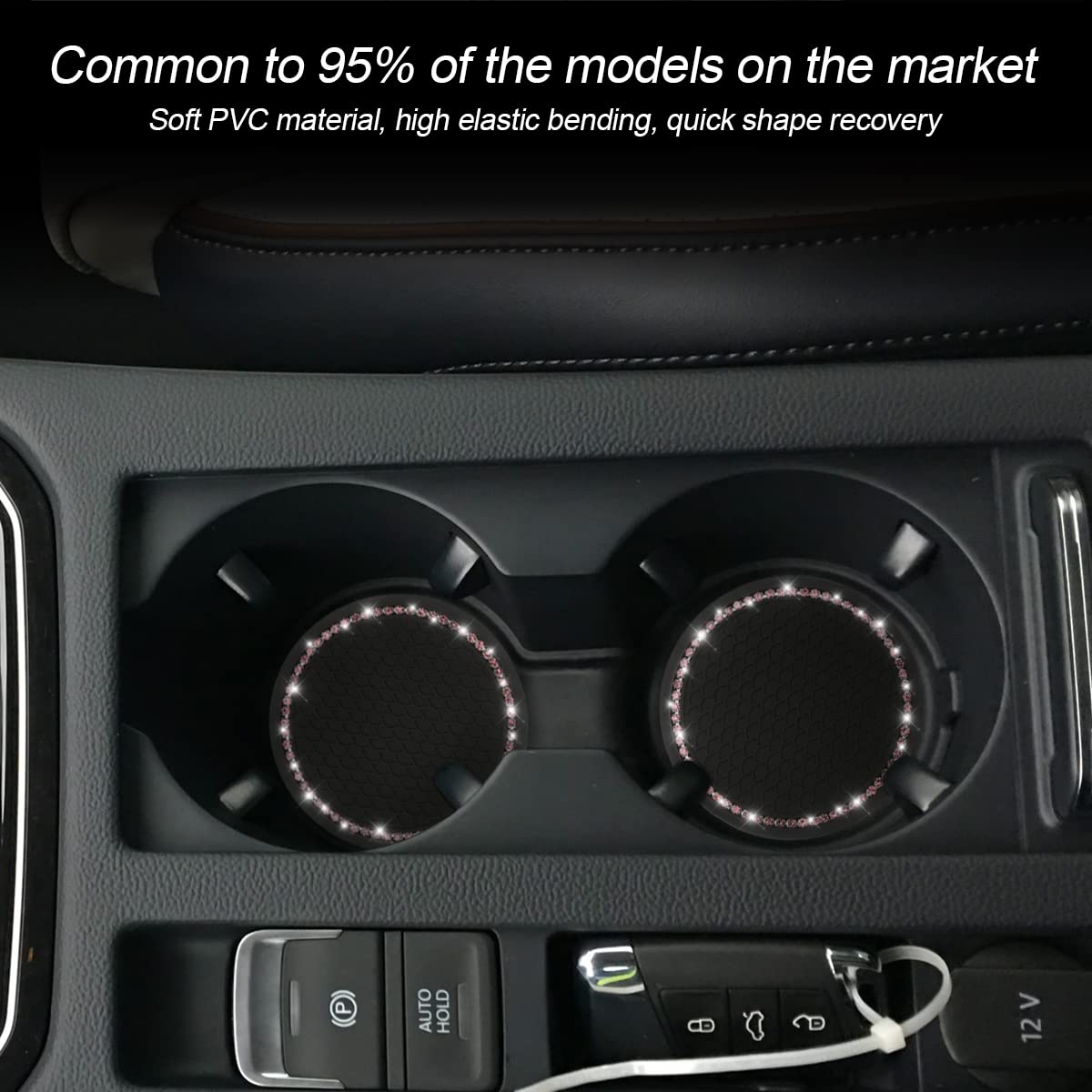 2 Pack Car Bling Cup Holder Coaster, 2.75 Inch Crystal Rhinestone Car Cup Holder Insert Coaster,Universal For Cars, Vehicles, Suvs, Car Interior Accessories For Women And Men (Black/Pink1)