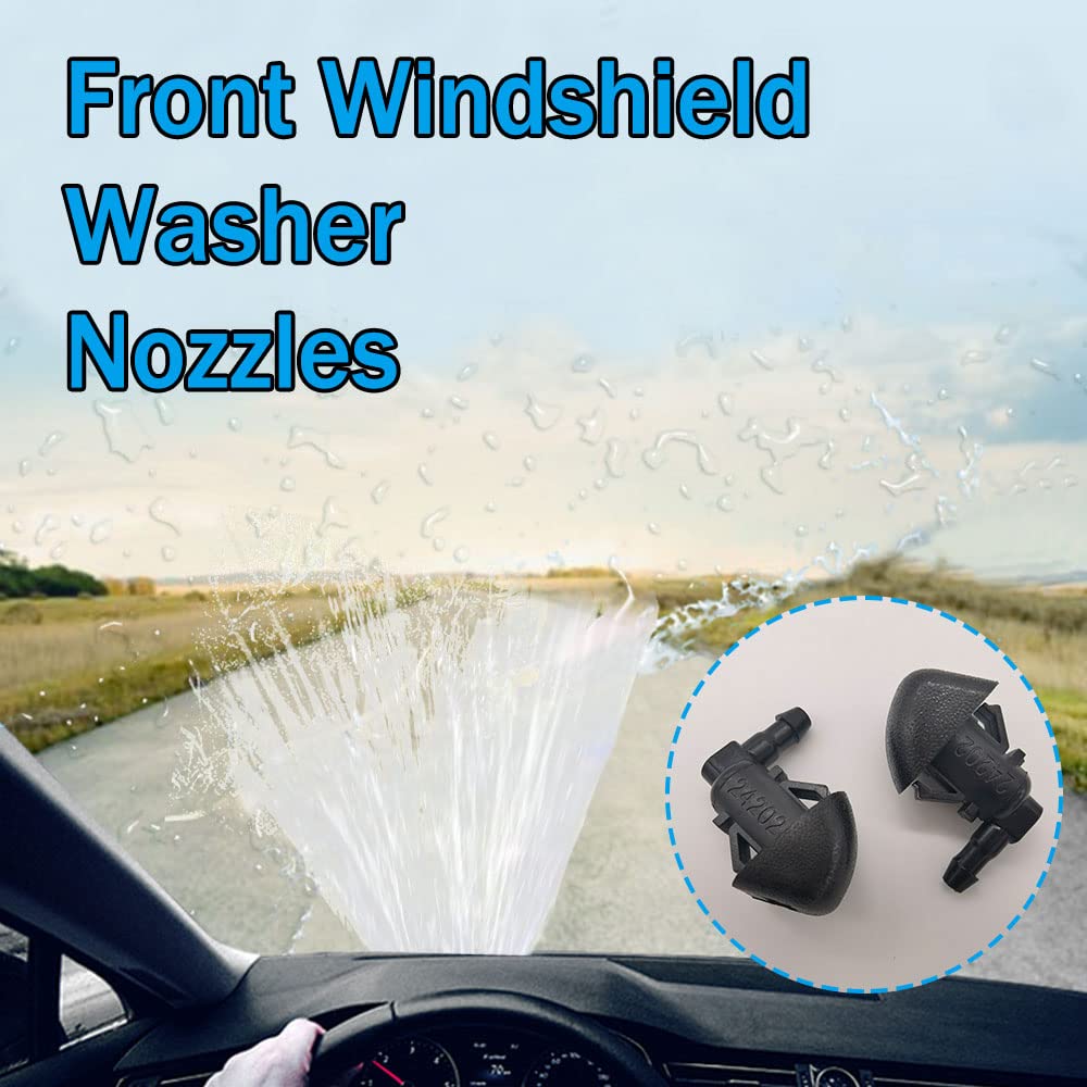Windshield Washer Nozzles Kit, Front Windshield Spray Nozzles Wiper Spray Washer Jet And Fluid Hose With Connectors For Honda Pi