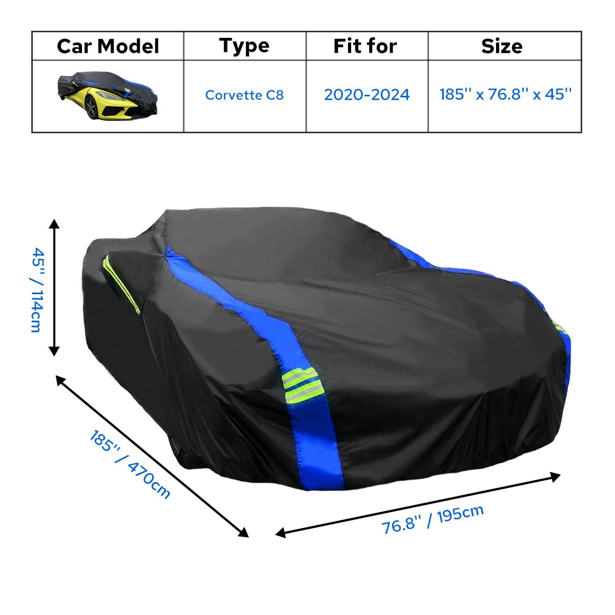 Avecrew For Chevrolet Corvette C8 Car Cover Waterproof All Weather For Automobiles, Outdoor Full Exterior Covers Fit 2020-2024 C