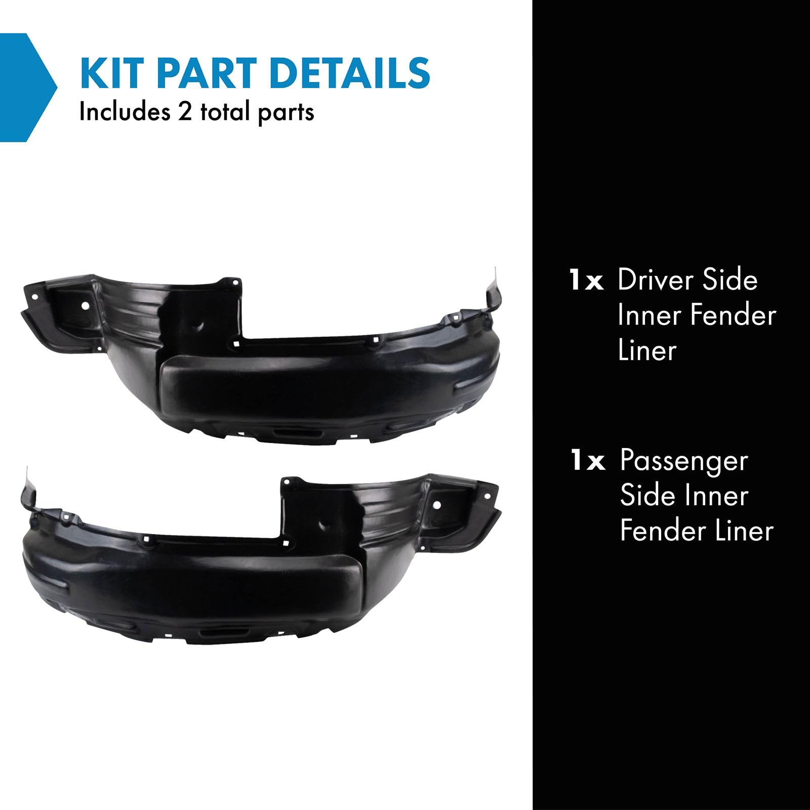 TRQ Inner Fender Liner Set for 2010-2013 Lexus GX460, Model BDA15638, Durable Protection