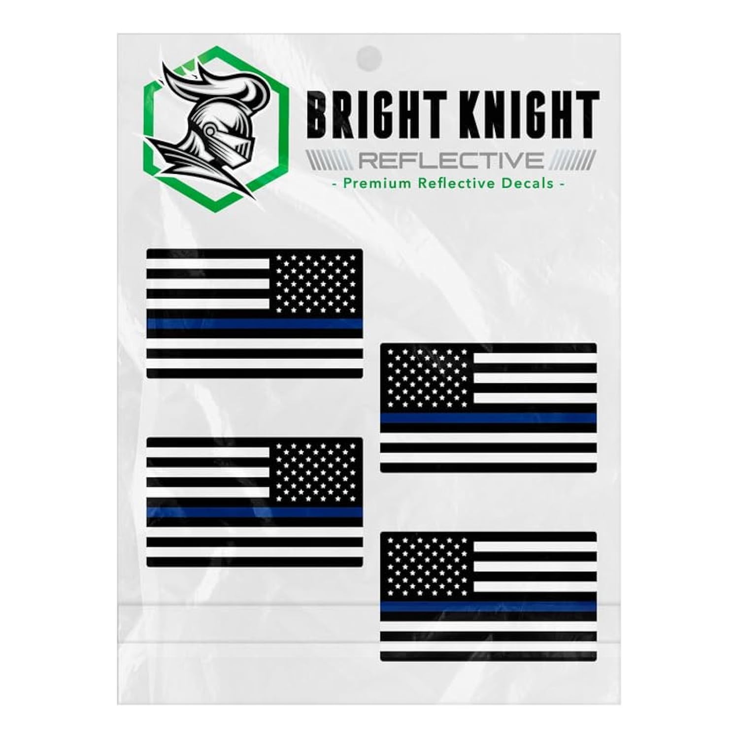 Bright Knight Reflective Flag Sticker, 2'' X 1'' Blue American Flag Sticker Mirrored 2 Pair Retro-Reflective Vinyl, Made In Usa