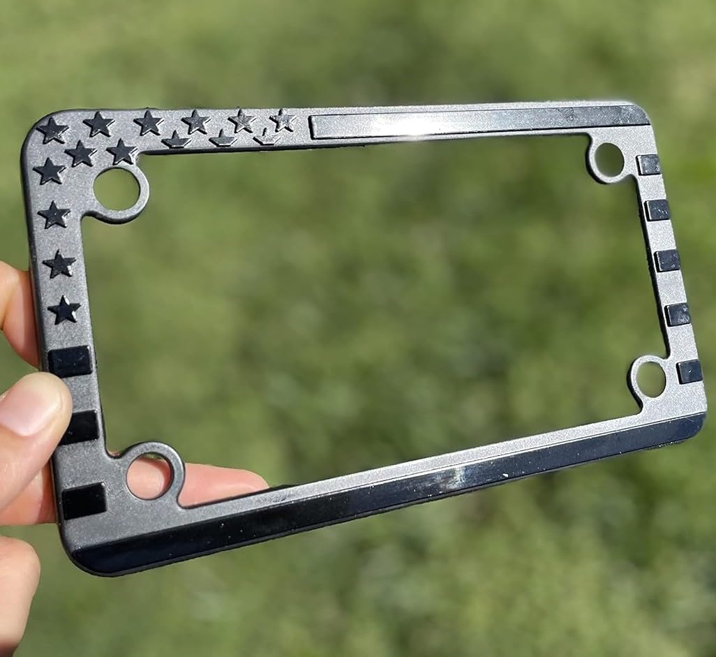 Tactilian Motorcycle American Flag License Plate Frame - Subdued 3D Embossed Usa Flag In Gloss On Matte Black Finish For Motorcy
