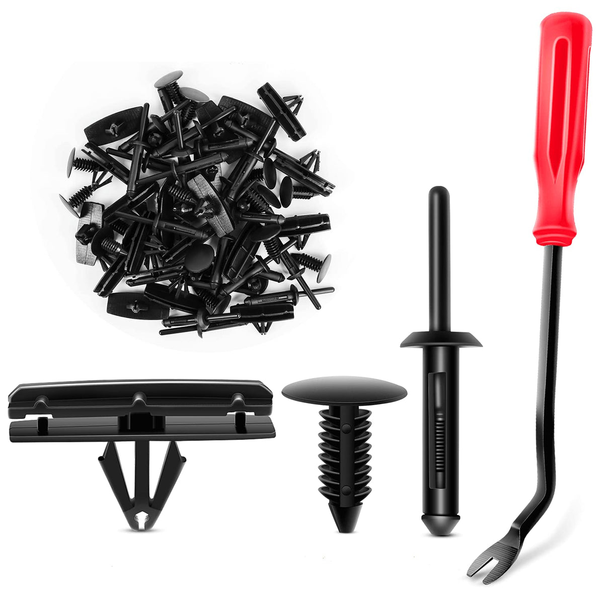 Gooacc 60Pcs Blind Rivet Fender Flare Rocker Moulding Bumper Shield Retainer Clip Assortment 6506007Aa 68039280-Aa 6030441 Replacement For Jeep Wrangler Chrysler Ford Gmc And Fastener Remover