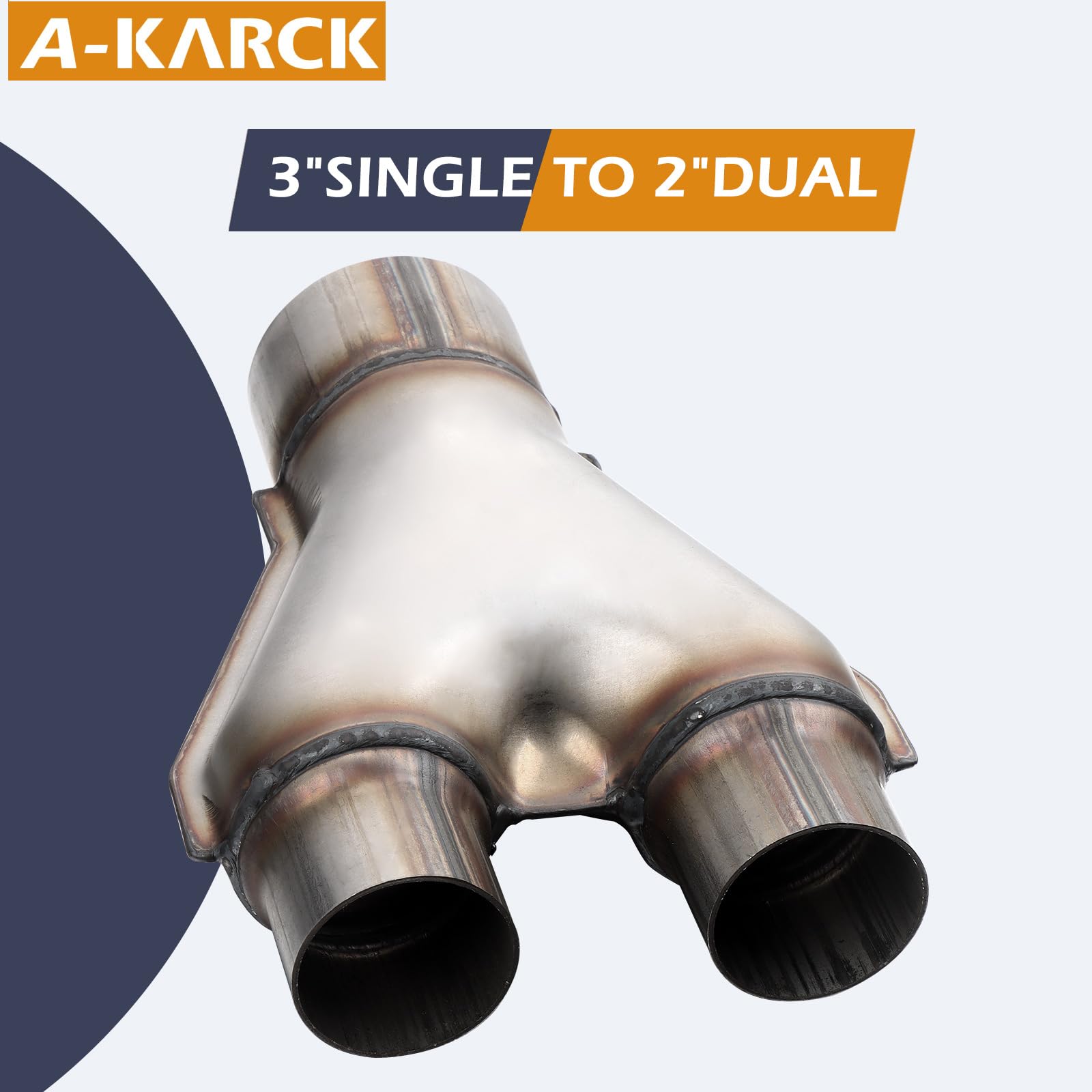 A-Karck Exhaust Y Pipe 3'' Inlet, Stainless Steel 2'' Outlet 10'' Long Y Pipe Withstands High Temperatures