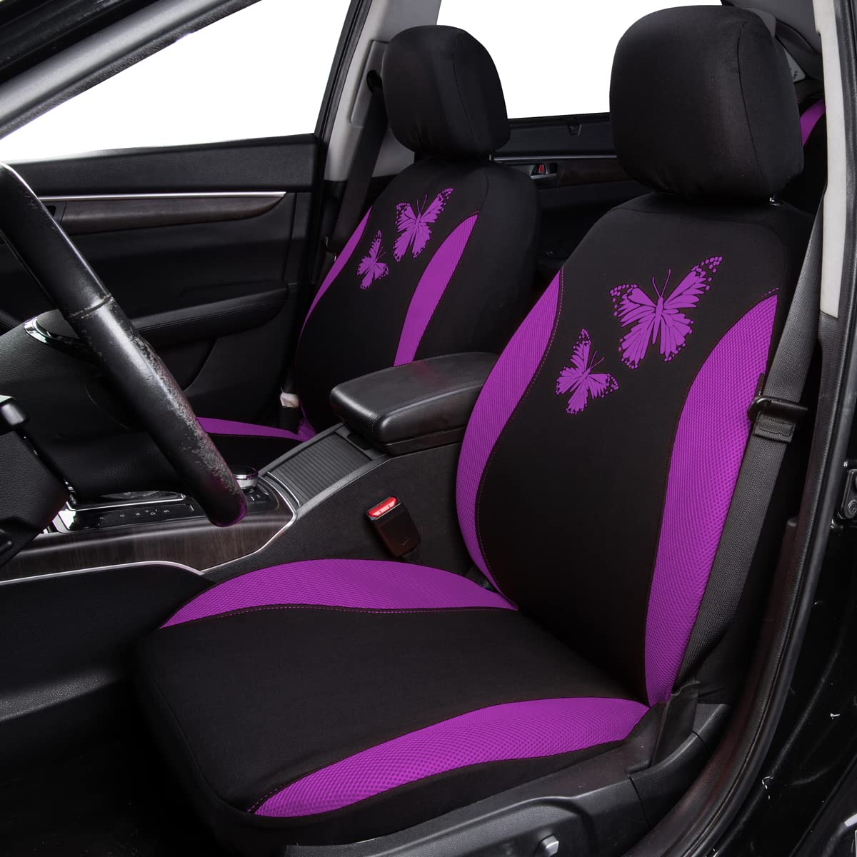 Flying Banner Butterfly Car Seat Covers Ful Set Fashion Universal Lady Woman Female Rear Bench Split Colorized (Full Set, Purple