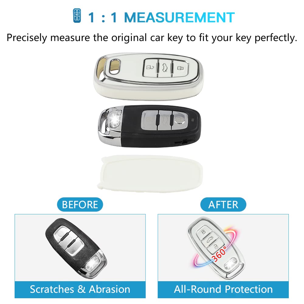 1797 For Audi Key Fob Cover Q5 A4 A5 A6 A7 A8 S4 S5 S6 S7 R8 Rs5 Rs7 Accessories Bling Car Key Chain Case Shell Girly Cute 3 Button White Silver Tpu