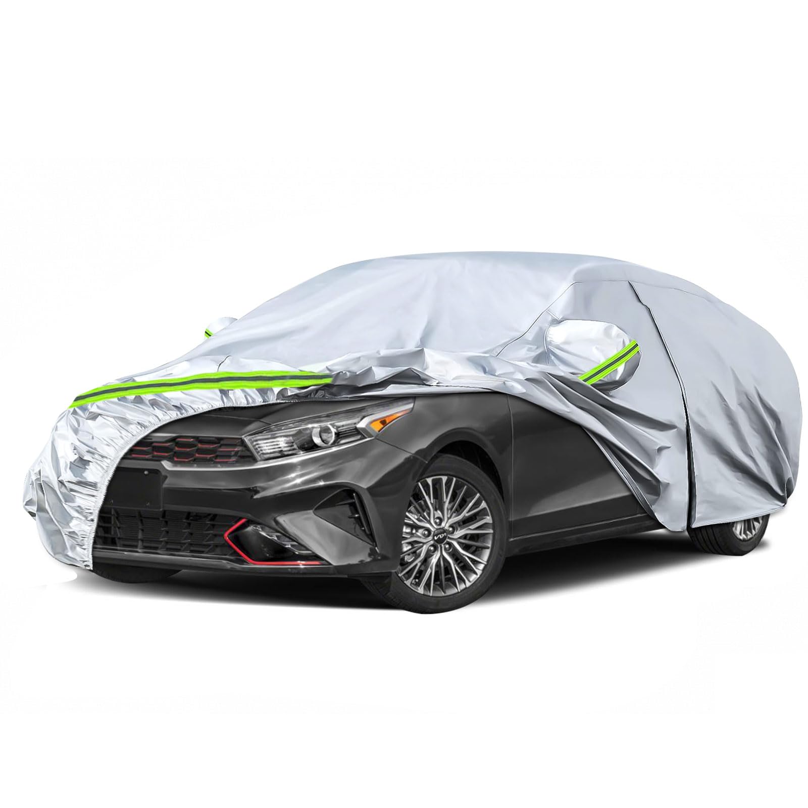 Waterproof Car Covers Replace For 2009-2025 Kia Forte/K3, 6 Layers Silver All Weather Custom-Fit Car Cover With Zipper Door & Wi