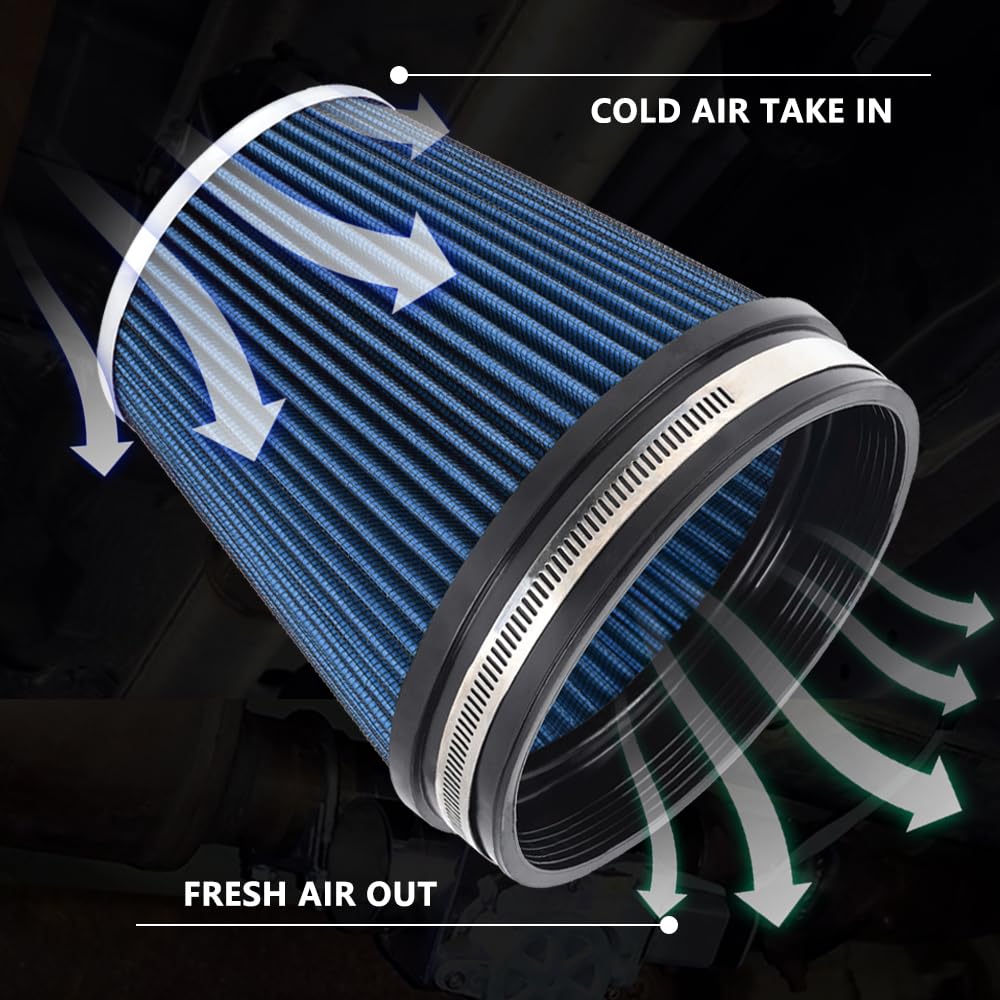 MUGE RACING 6'' 152 mm High Flow Inlet Air Filter, Air Intake Cone Filter Replacement Performance Washable Clamp-On Dry, 6'' Tal