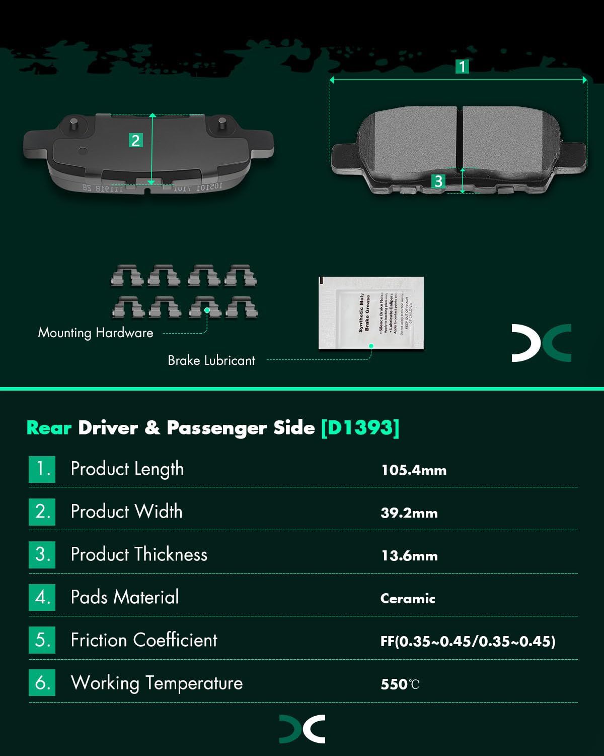 Scitoo D1393 Rear Ceramic Brake Pads Sets Fit For Infiniti Jx35 / Qx60,For Murano 2010-2021,For Pathfinder 2013-2020,For Quest 2