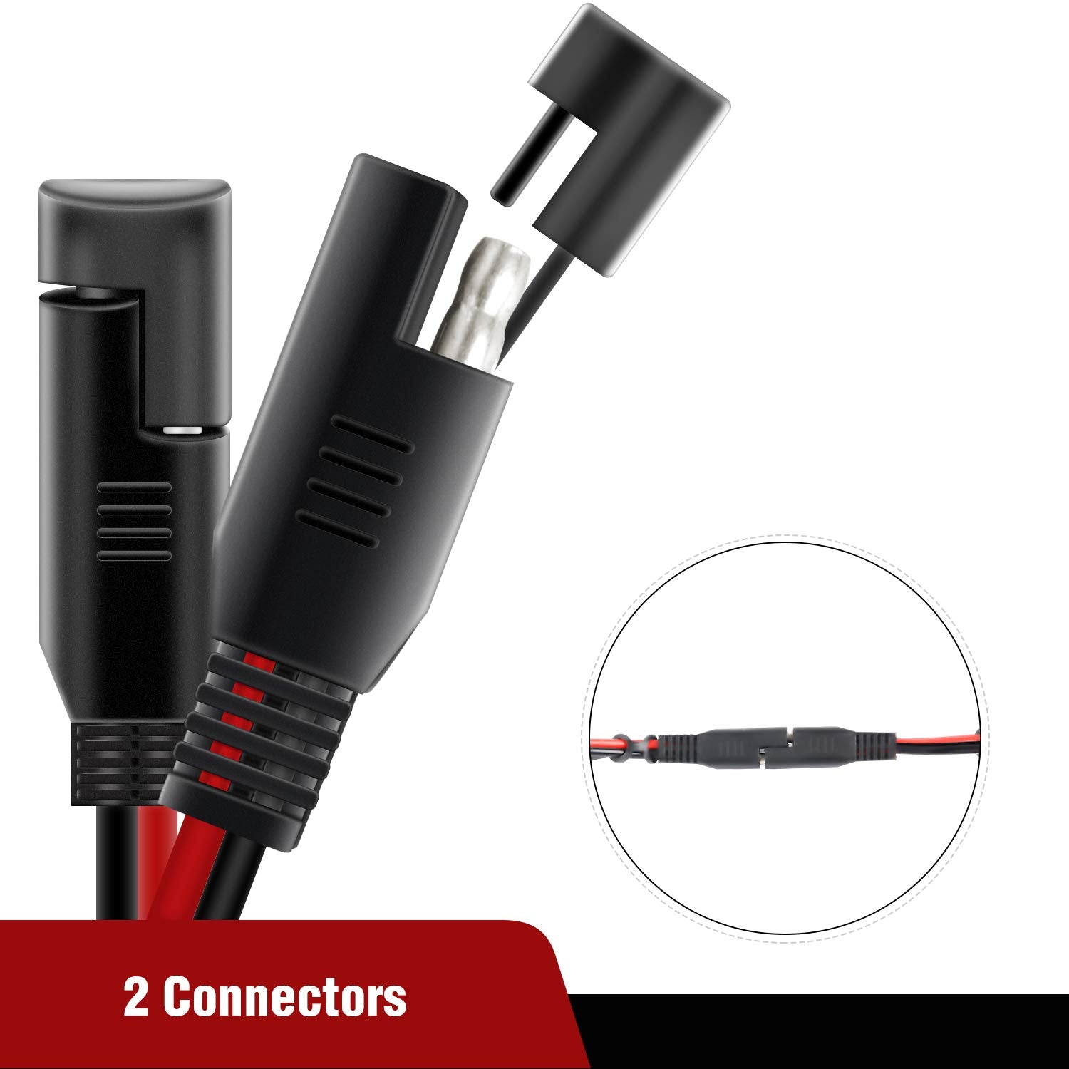 Nilight 12FT SAE to SAE Extension Cable, 16AWG 2 Pin Wire Harness, 12V-24V DC Quick Connect with Dust Cap, 2Pcs
