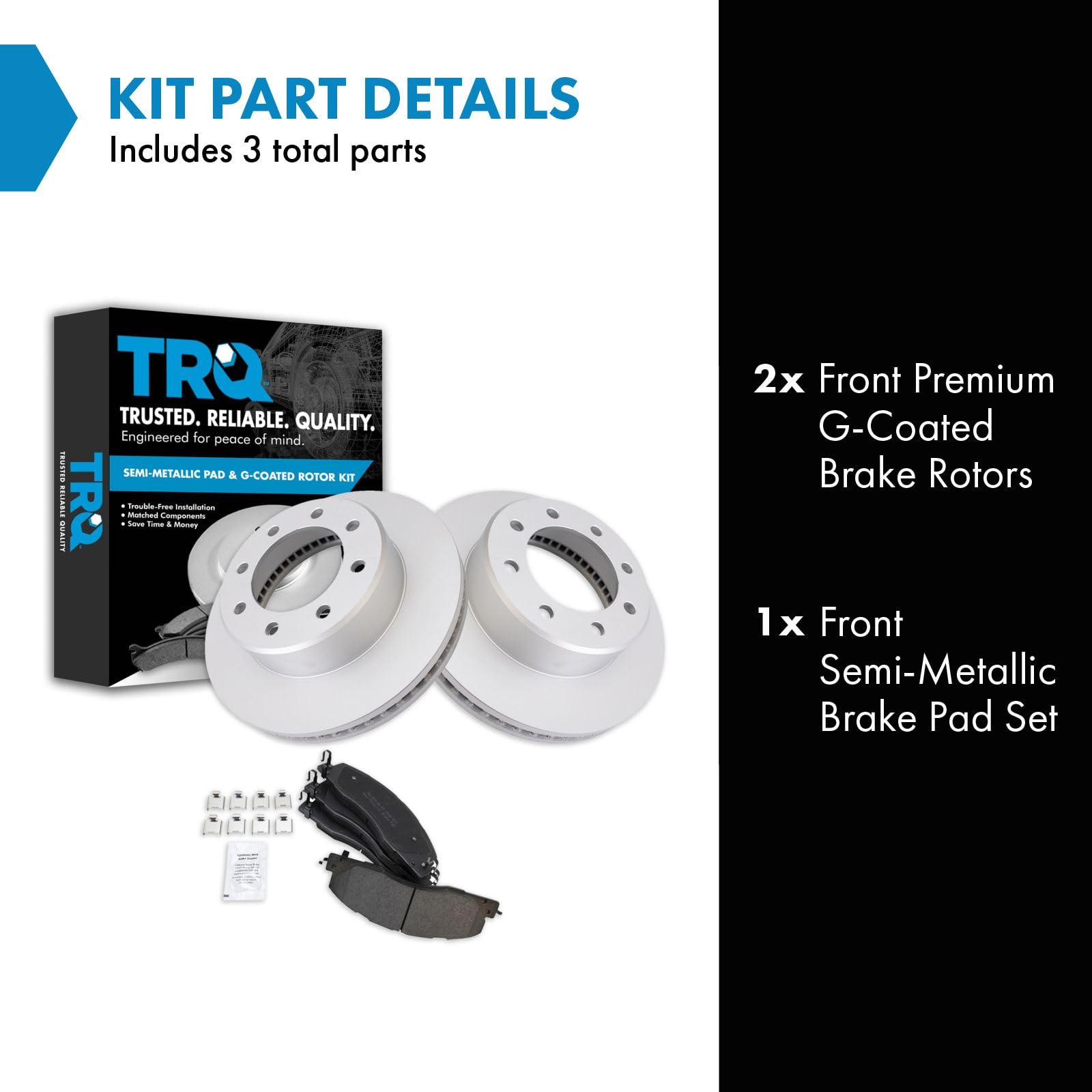 Trq Front Brake Pad & Rotor Kit Brake Pads Brake Rotor Semi-Metallic Premium G-Coated Compatible With 2009-2010 Dodge Ram 2500 R
