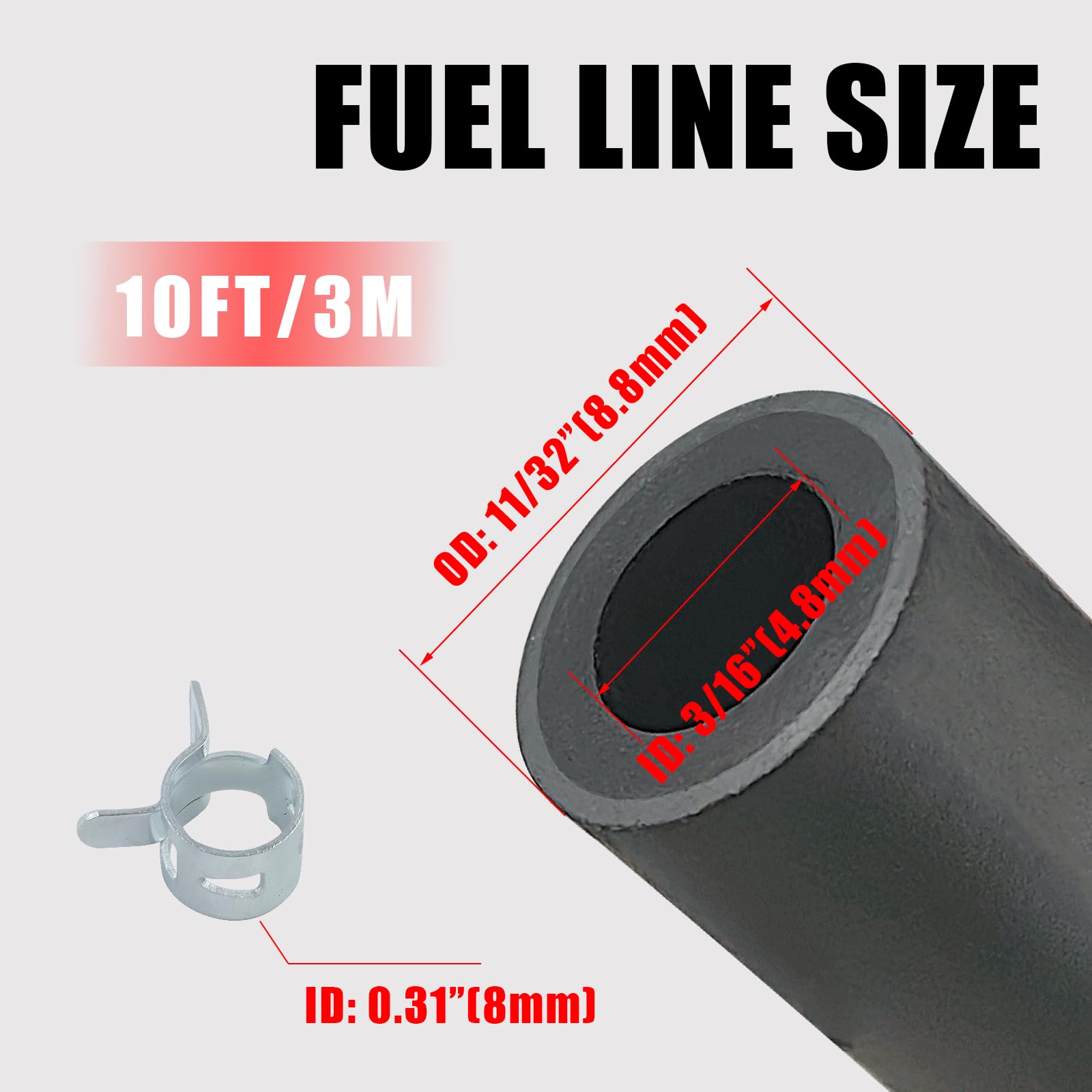 Kikite 10 Feet 3/16 Inch Id Fuel Line Hose Compatible With Honda Champion Predator Briggs & Stratton Kohler Kawasaki Small Engin
