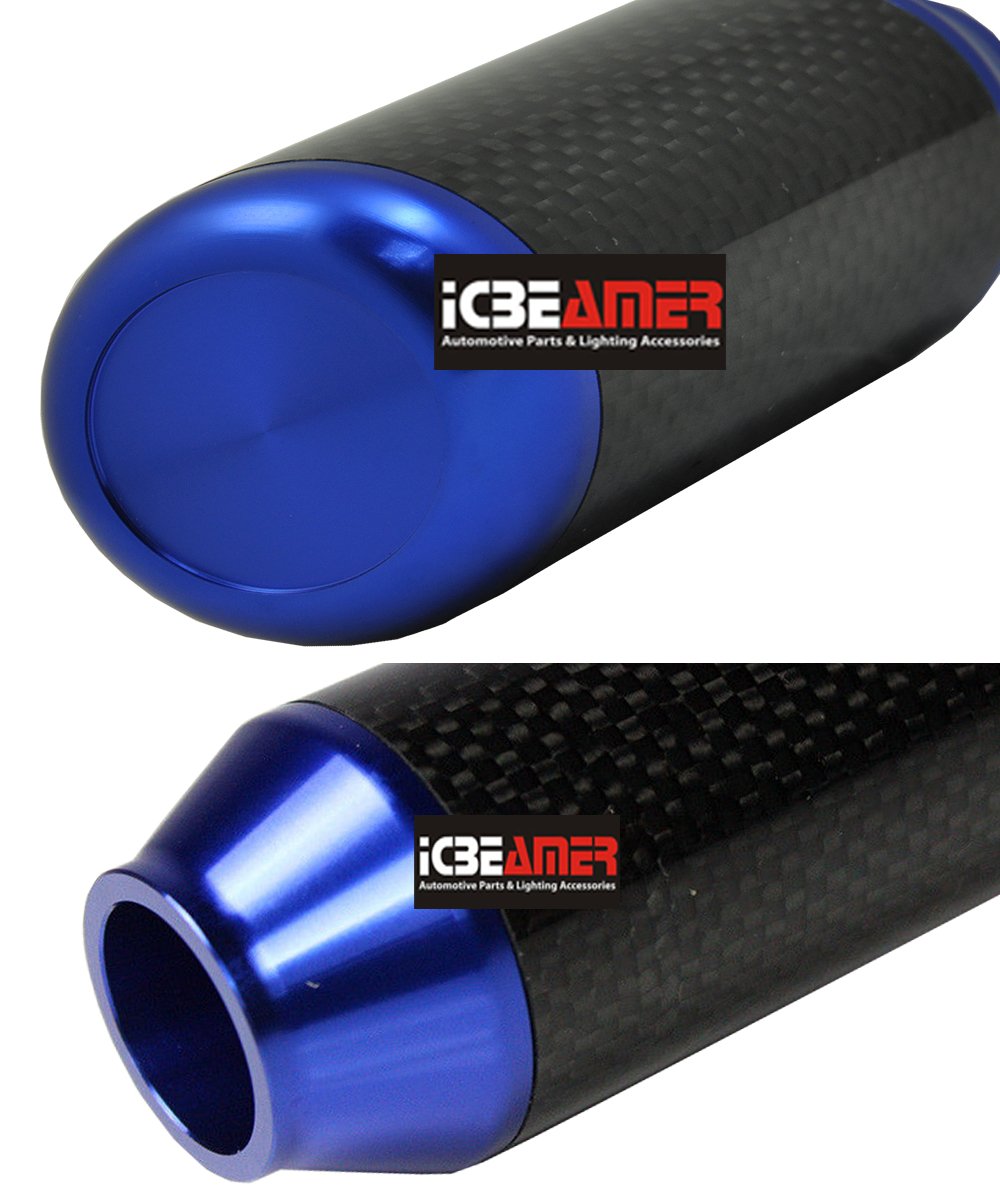 Icbeamer Blue Aluminum W/Carbon Fiber 2.5'' Shift Knob, Fit Automatic And 4, 5 And 6 Speed Manual Transmission Vehicles, Interio