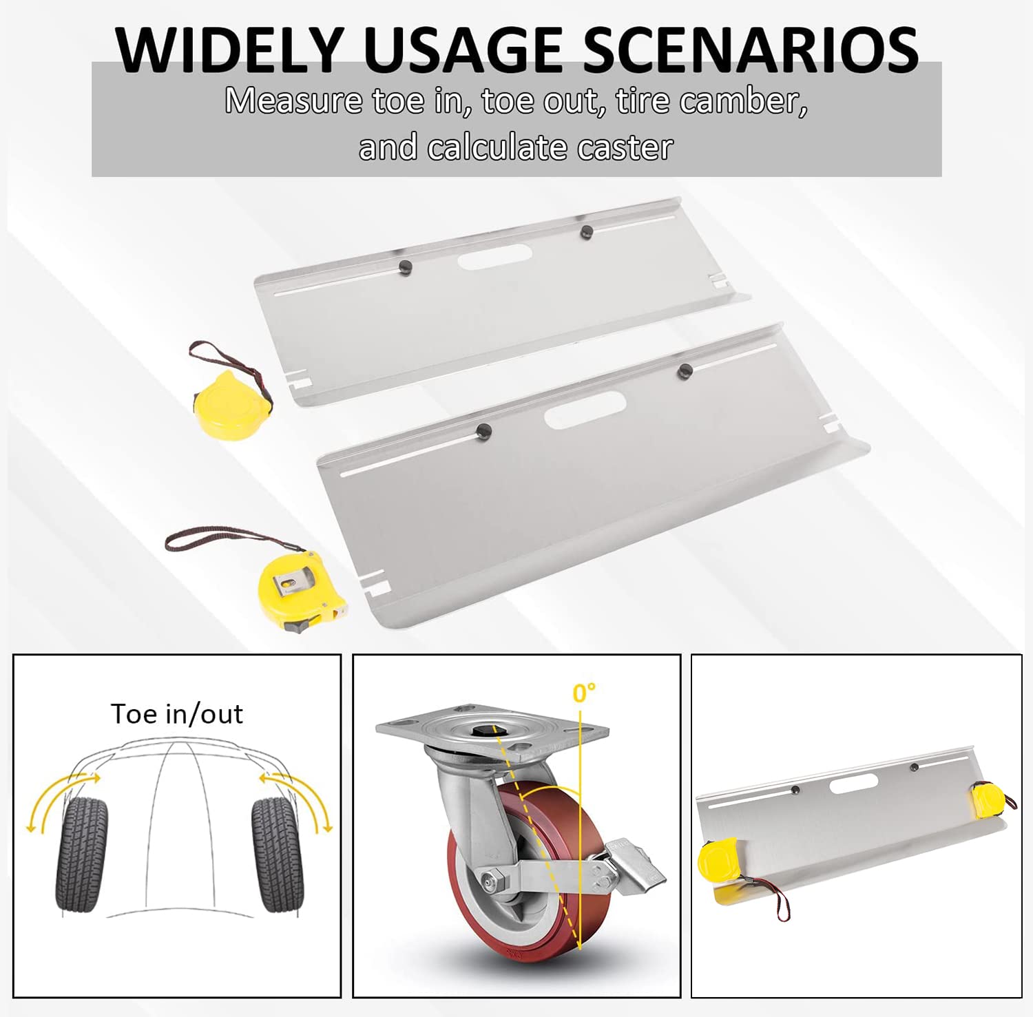 HECASA DIY Toe Plates Wheel Alignment Tool, 4 Probes Toe Plates, High Grade Aluminum Toe Alignment Tool, with Double Tape Measur