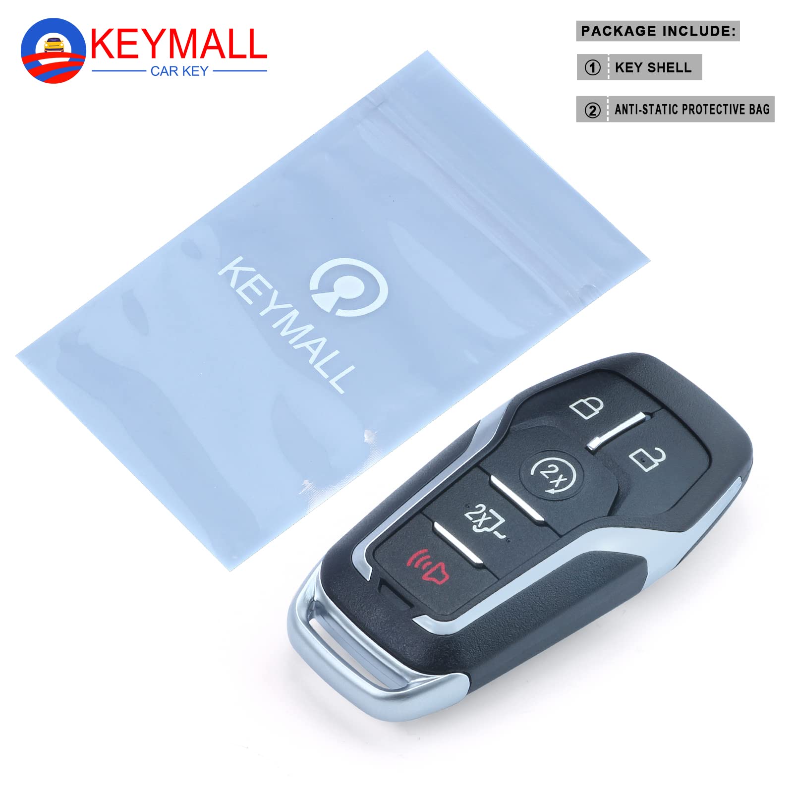 Keymall Remote Key Fob Case Shell for Ford F150/F250 2015-2017, 5 Buttons, FCC ID: M3N-A2C31243300, Key Shell Cover