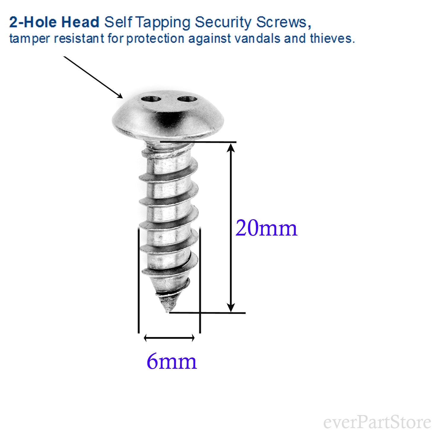 Lfparts Stainless Steel Rust Resistant License Plate Frame Security Anti-Theft Self Tapping Screws Fasteners (M6X20Mm, Black Cap