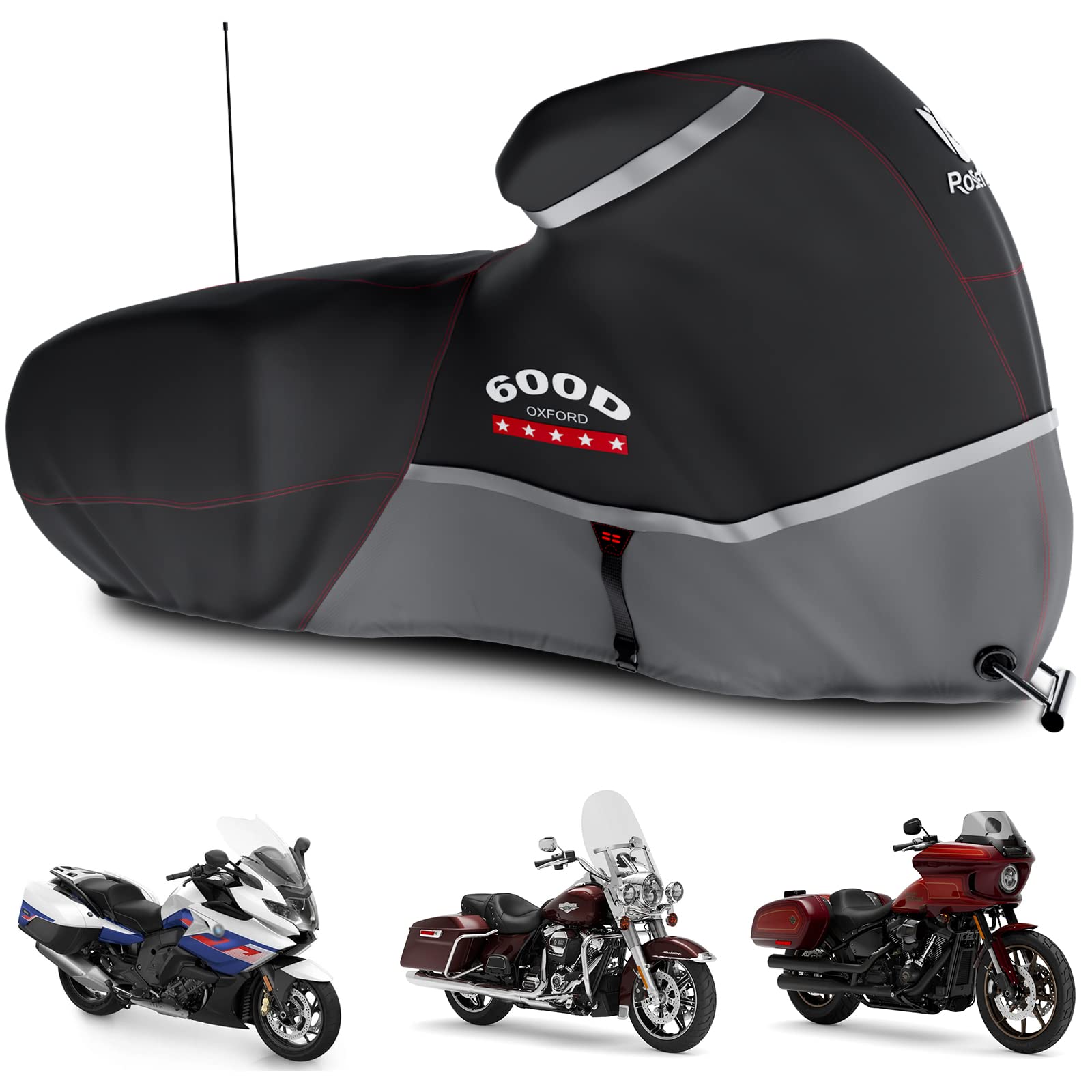Rosefray Motorcycle Cover 600D Waterproof for Touring Models Harley Davidson Road King,Road Glide,Street Glide, Electra Glide,Lo