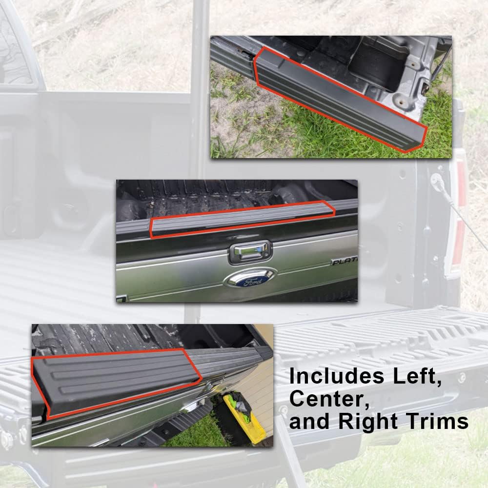 G-Plus 3Pcs Flexible Flex Step Tailgate Molding Trim, Compatible With Ford F150 2009 2010 2011 2012 2013 2014(W/Integrated Step)